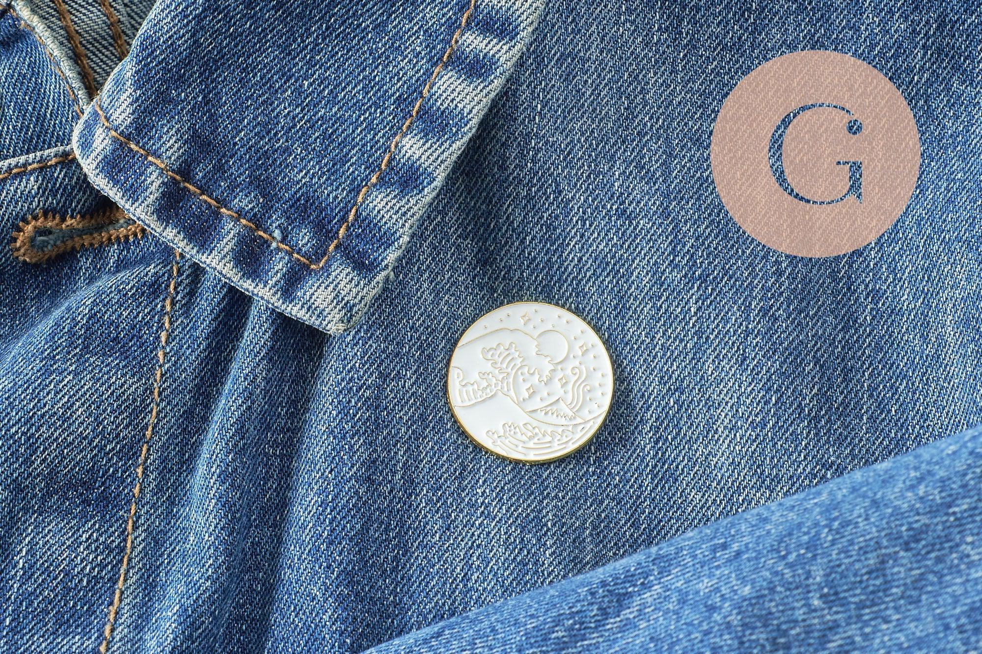 Gingerlily broche ronde vague blanc doré 26mm x1 G9748