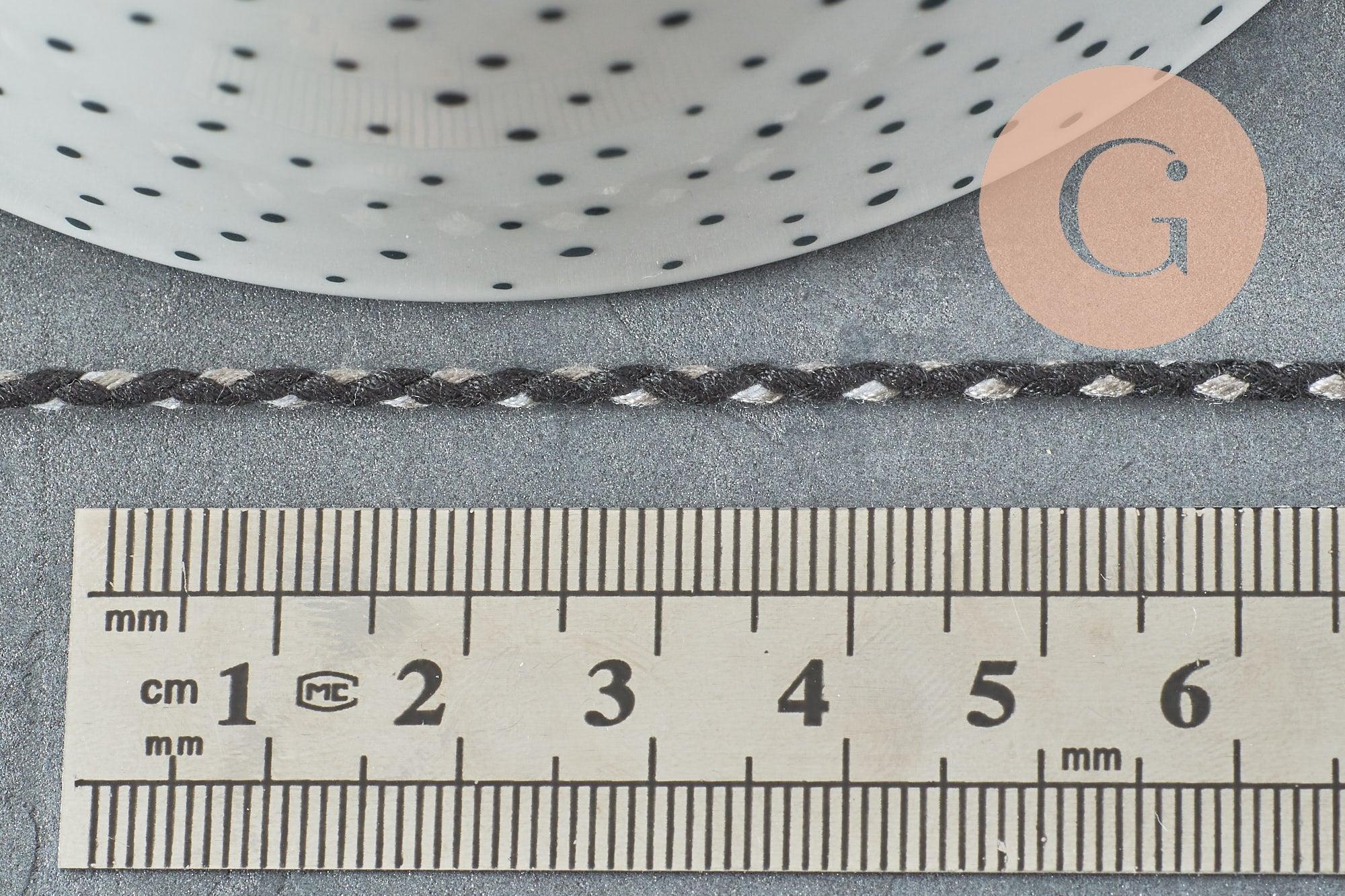 Gingerlily Cordons DIY G5811 cordon tressé coton noir blanc gris 2mm