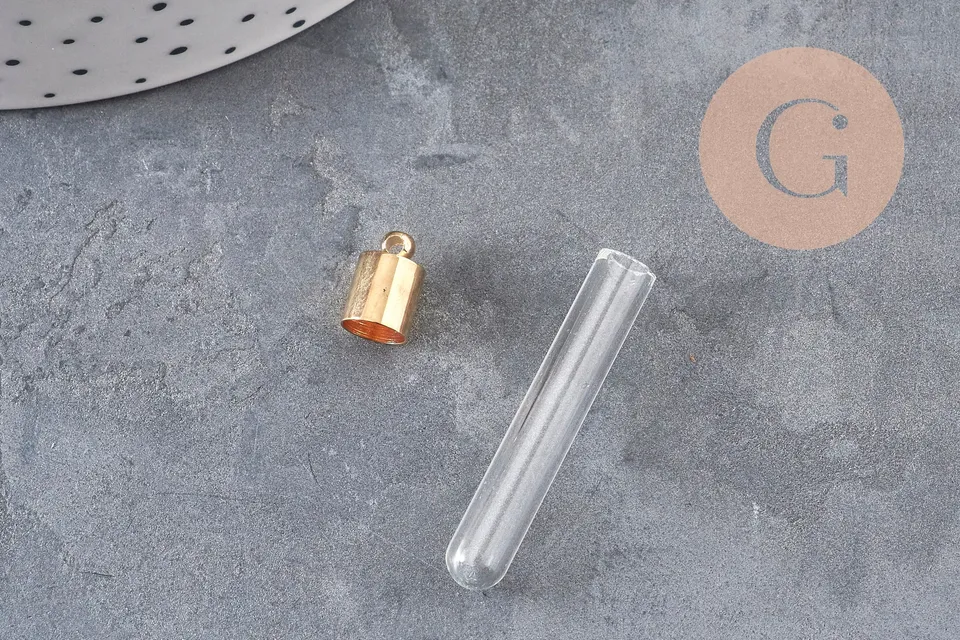 Gingerlily Pendentifs G11063 fiole bouteille verre doré 34 mm