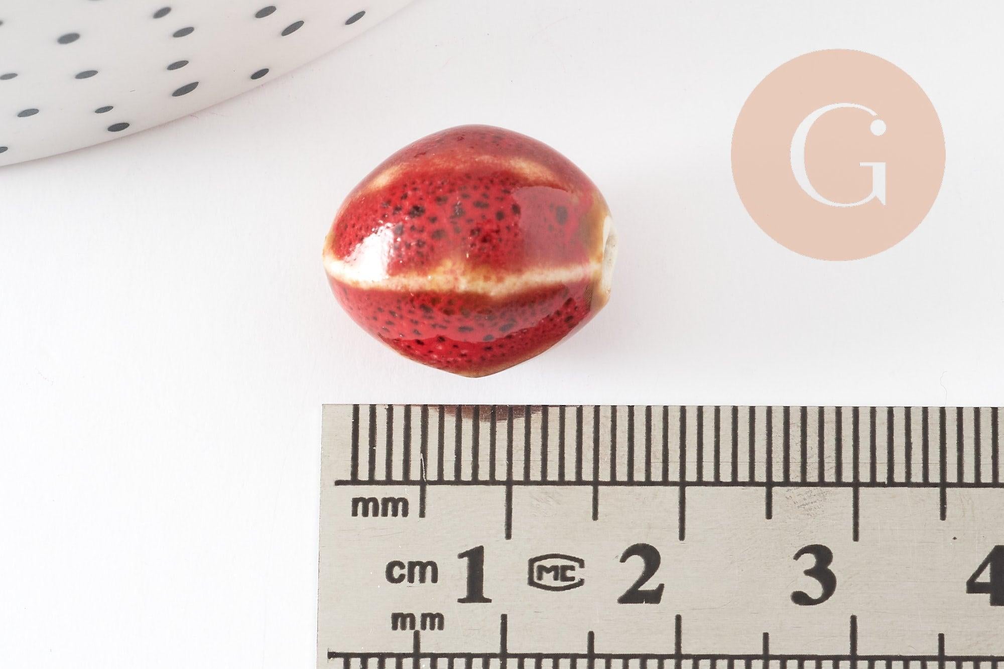 Gingerlily perles ovales porcelaine rouge-marron 16mm x5