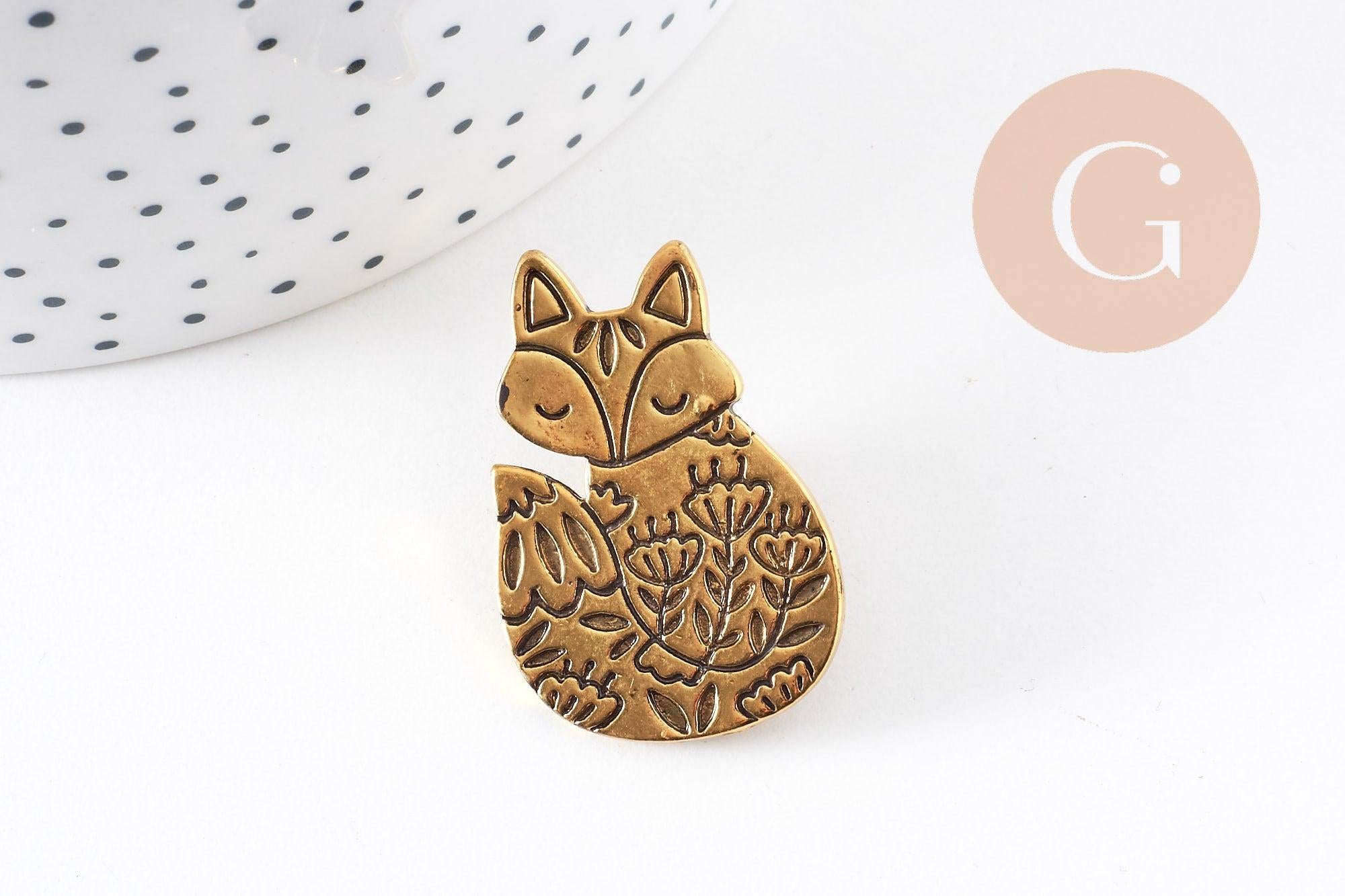 Gingerlily Broche renard acier doré gravé 35mm x1