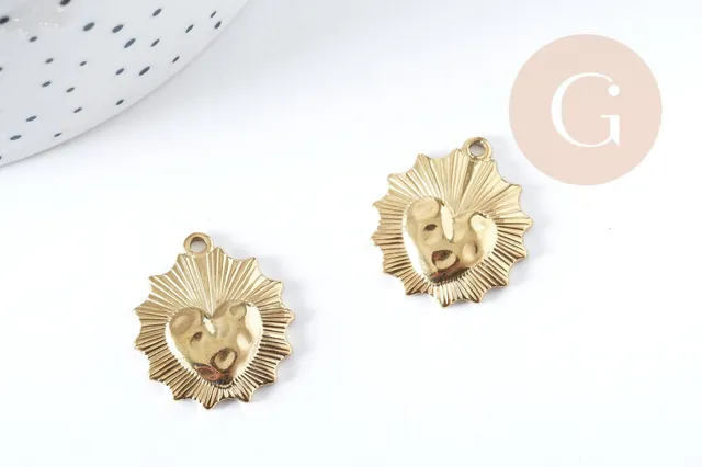 Gingerlily Pendentif coeur acier doré 23 mm x1