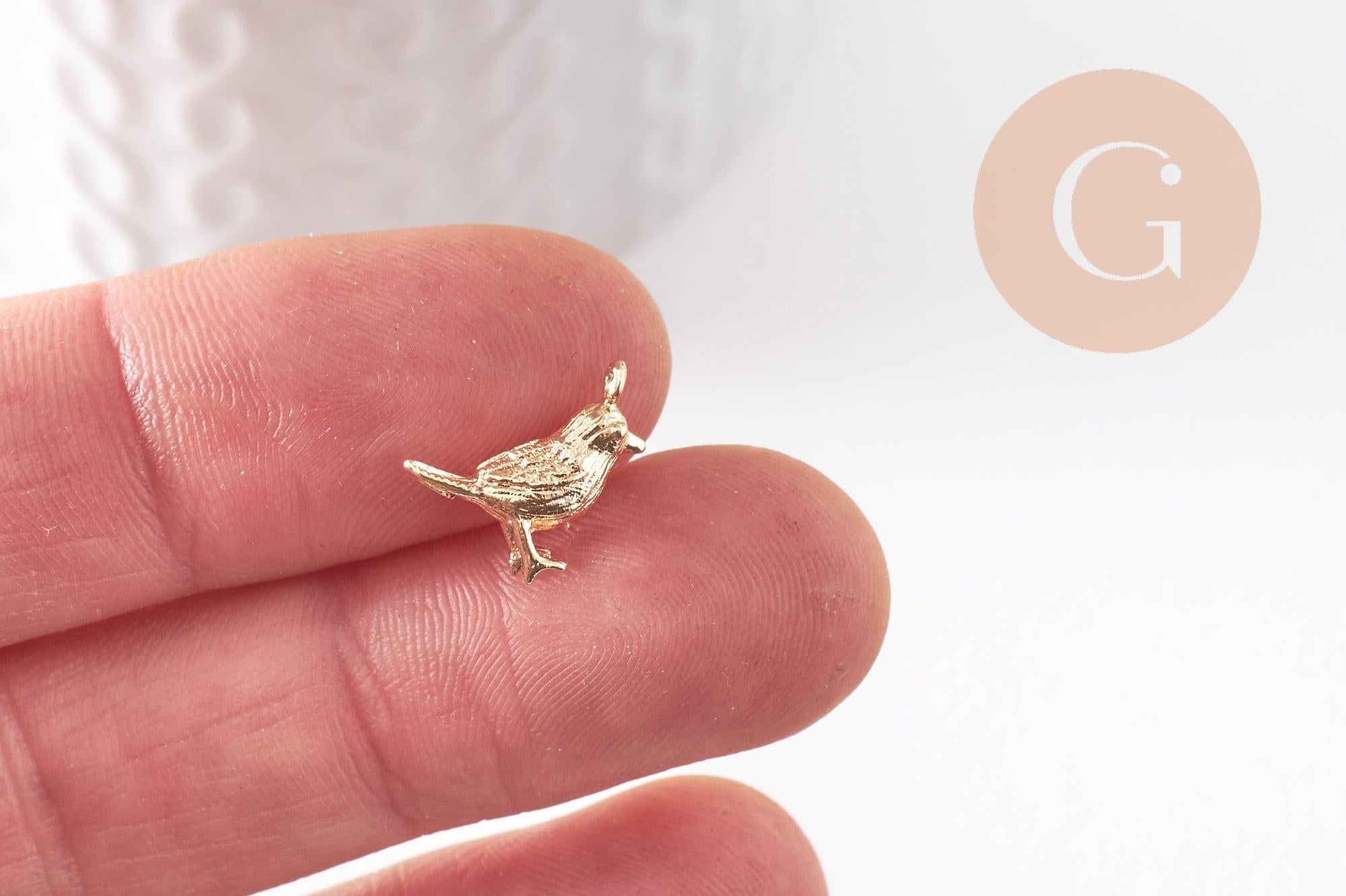 Gingerlily Pendentifs G10046 pendentif oiseau doré 18K 12.5mm x2