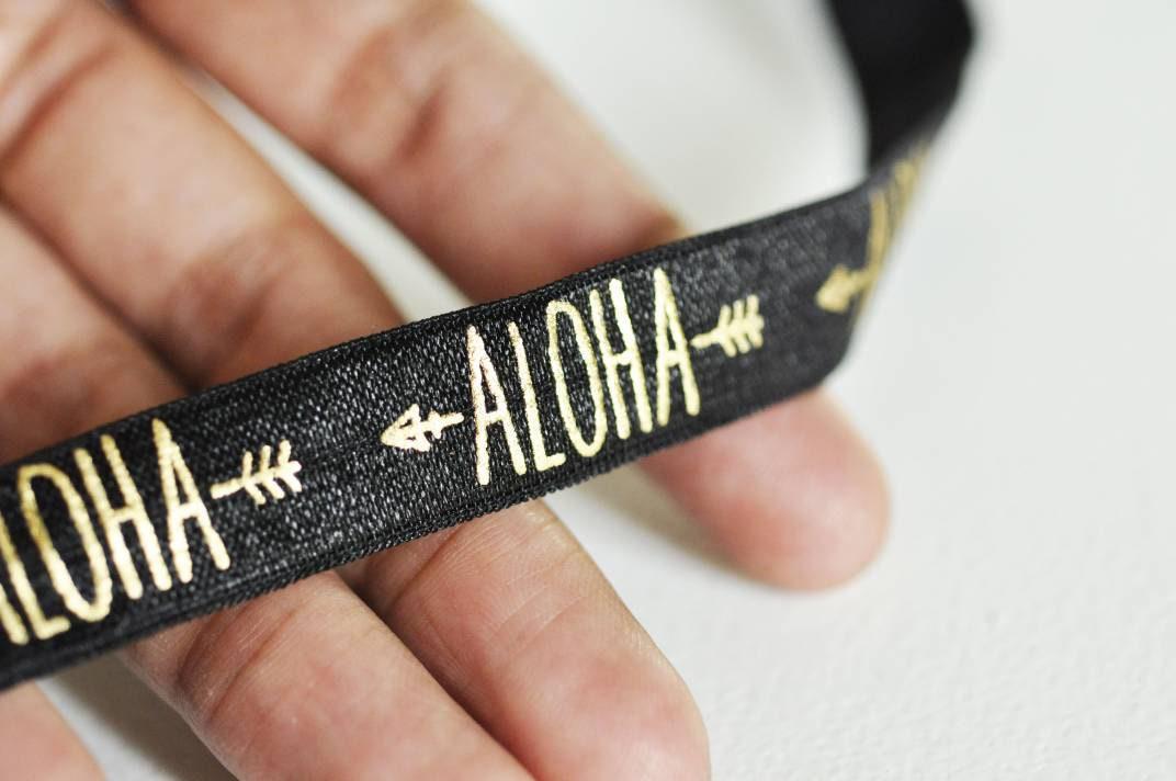 Gingerlily Ruban élastique Aloha noir or 16mm 1 mètre