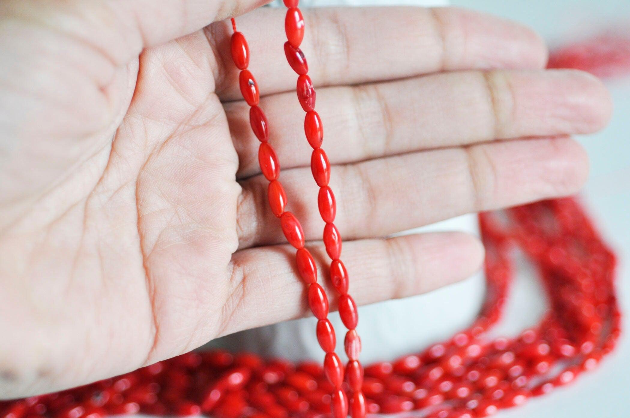 Gingerlily Perles ovales corail rouge 4x8mm fil 39cm