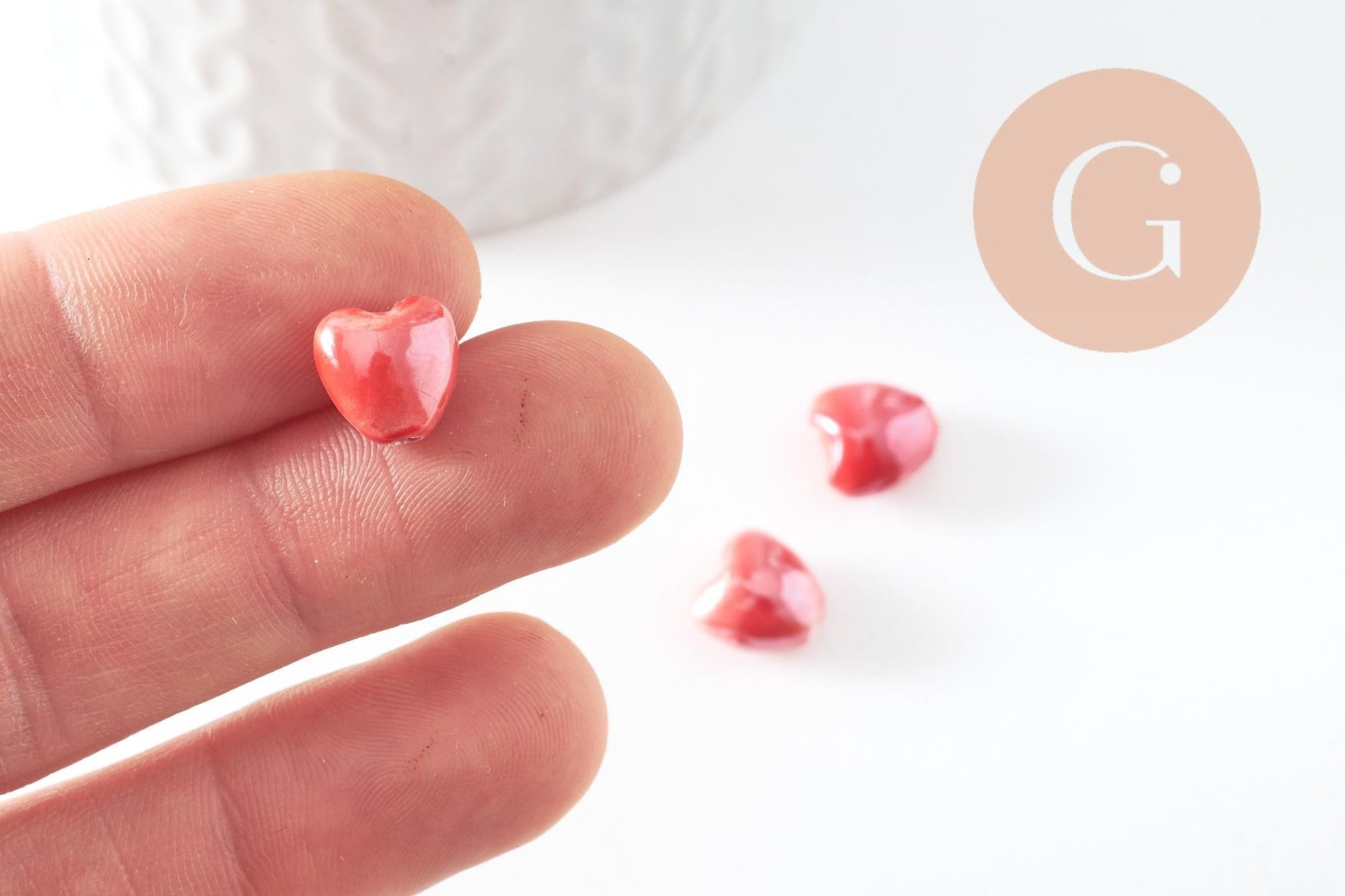 Gingerlily Perle coeur G9773 porcelaine rouge irisé 12mm x5