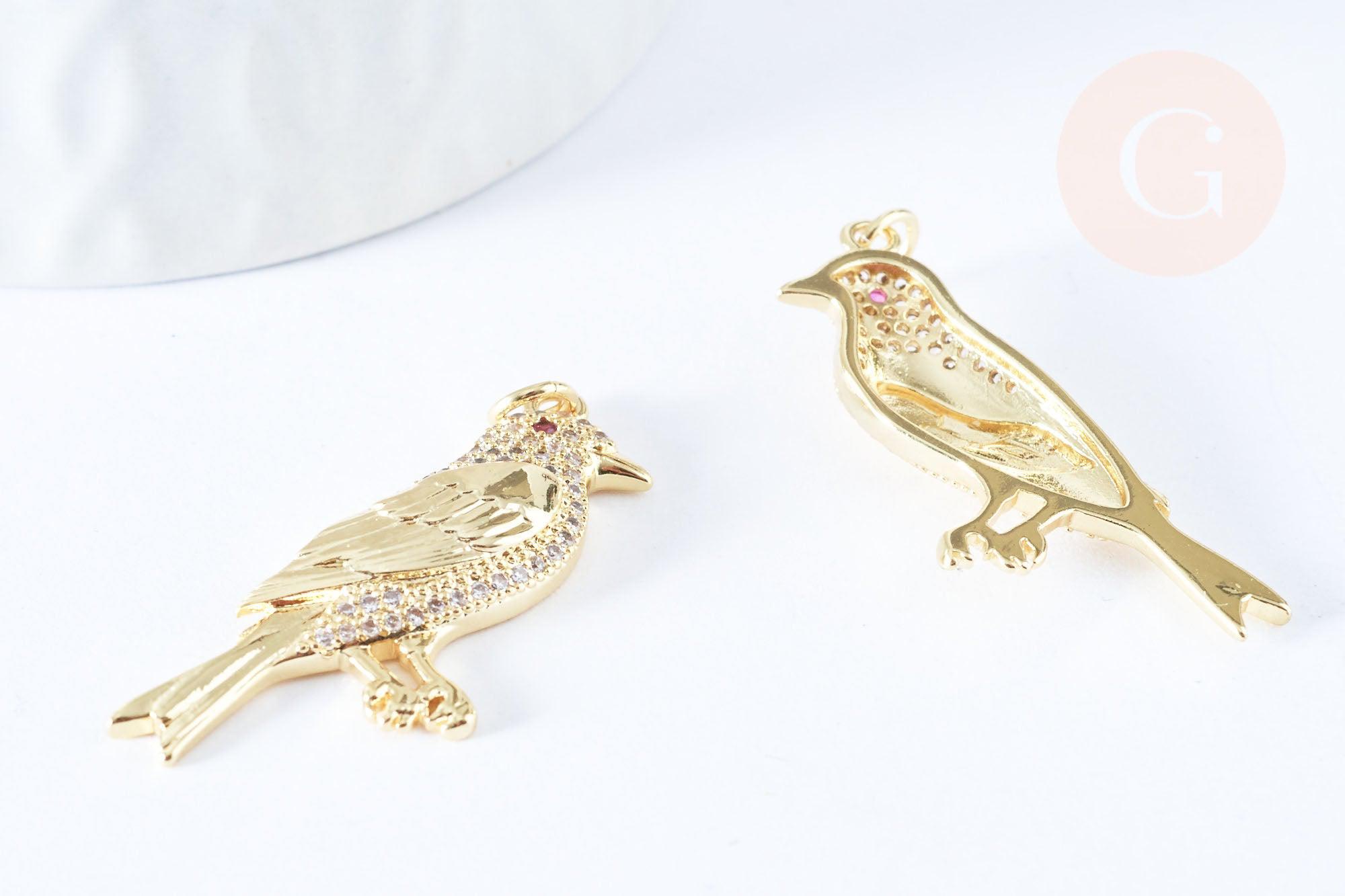Gingerlily Perles G6675 pendentif oiseau 36mm laiton doré zircon