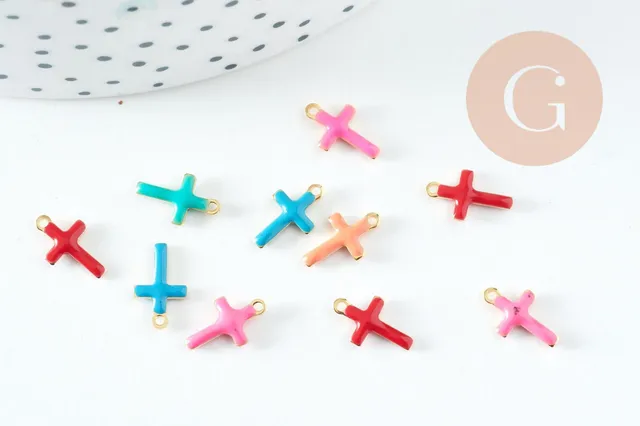 Gingerlily Pendentifs croix dorée émail multicolore 10mm x10