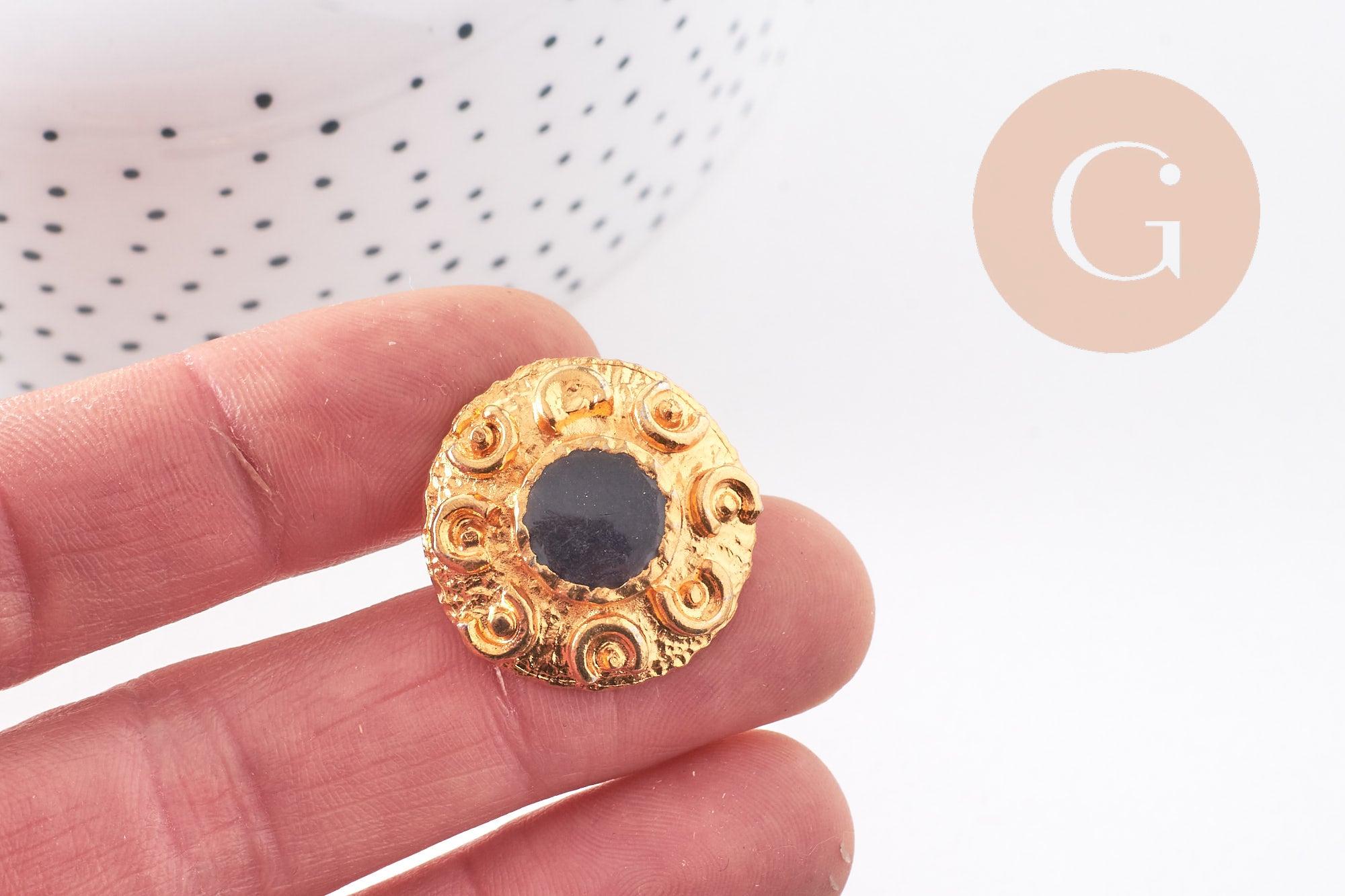 Gingerlily Perles G10151 bouton ancien doré noir 23mm