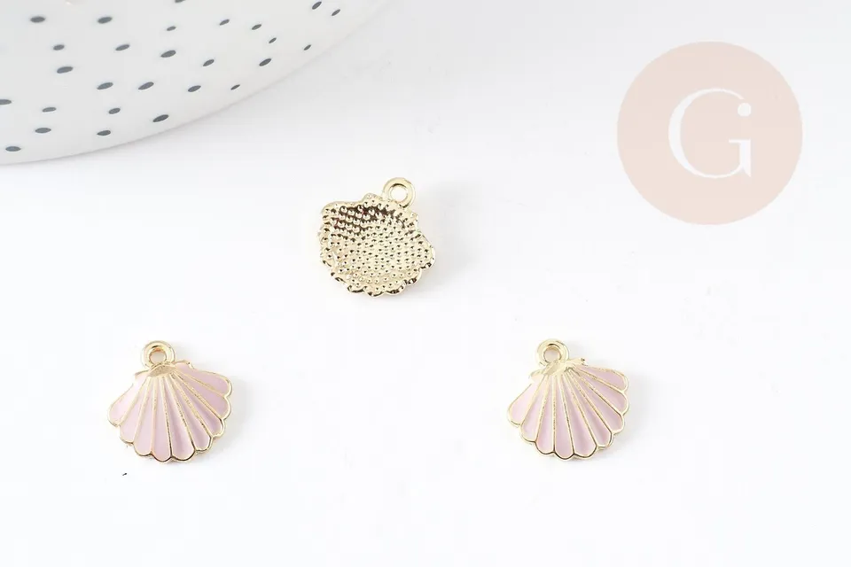 Gingerlily pendentif coquillage G4363 doré rose 13mm x1