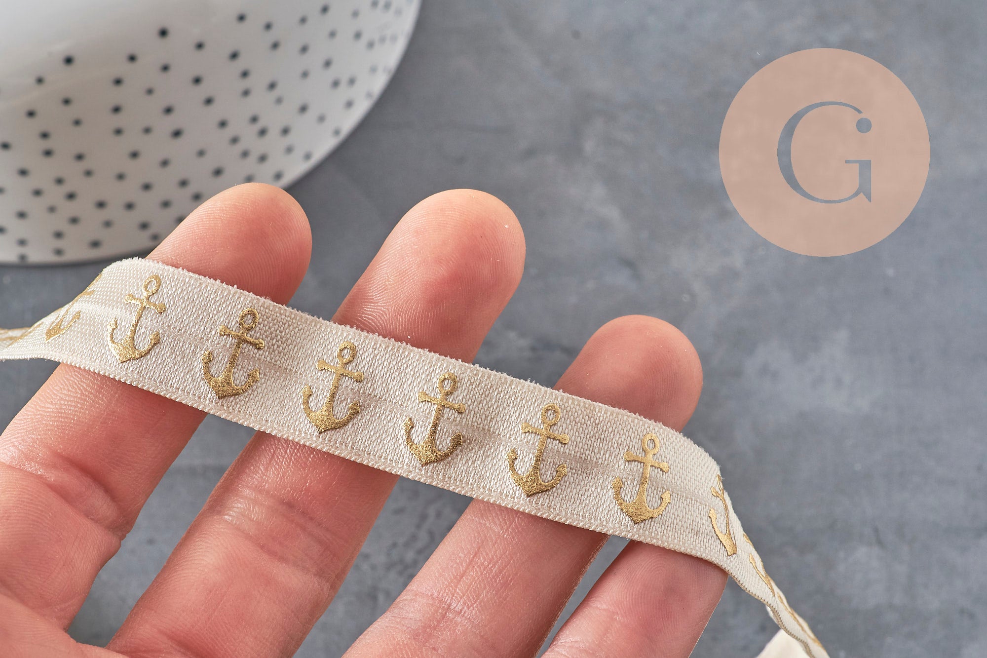 Gingerlily Cordons et fils Ruban élastique G1849 16mm écru ancre or 1 m