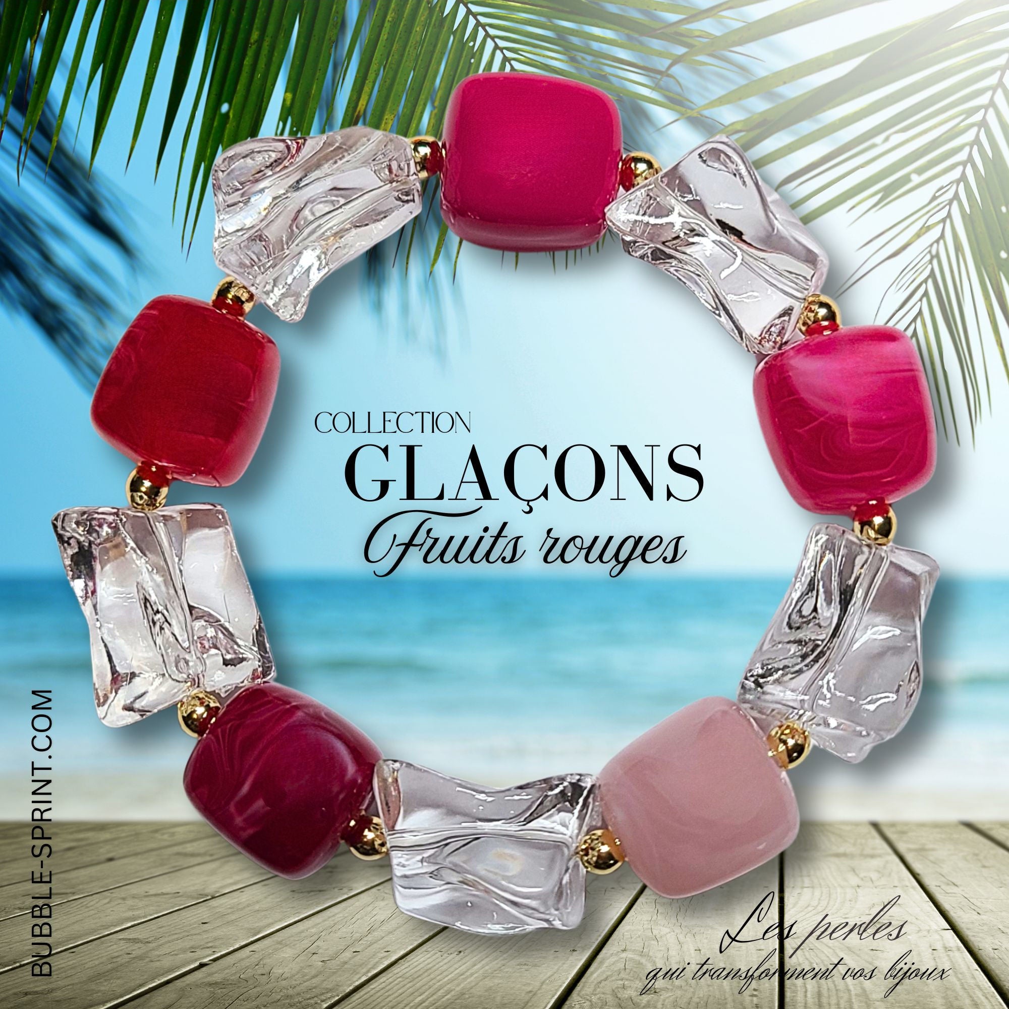 ARTSHOP Glaçons bracelet fruits rouges hématite monté