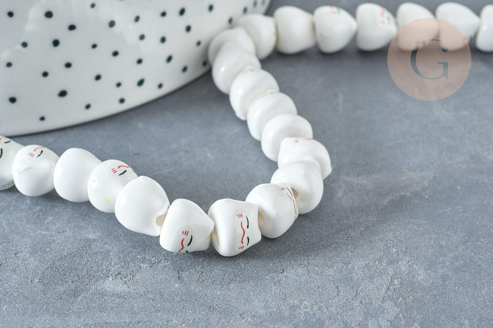 Gingerlily Perles G8185 perle chat porcelaine blanche x5