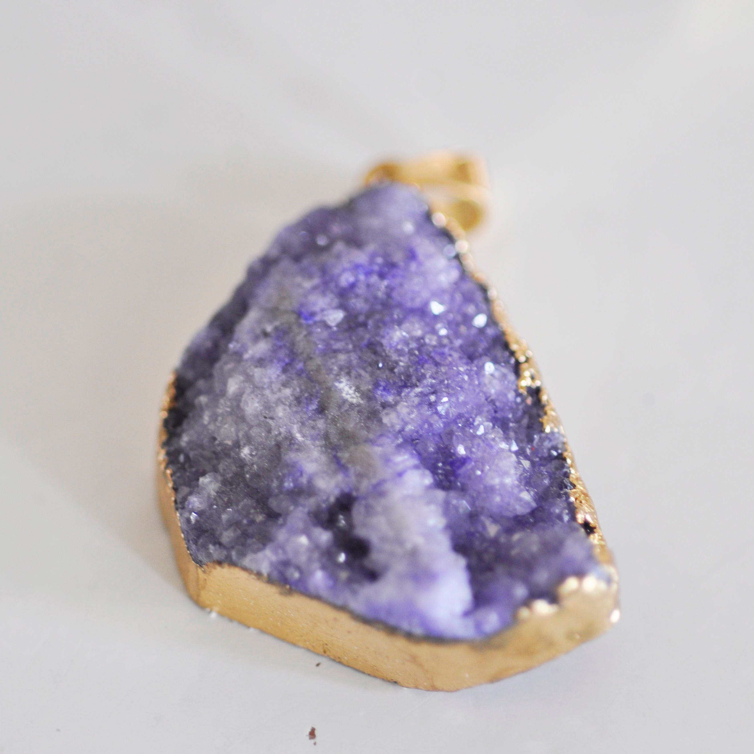 Gingerlily Pendentif agate druzy G839 support doré bleu x1