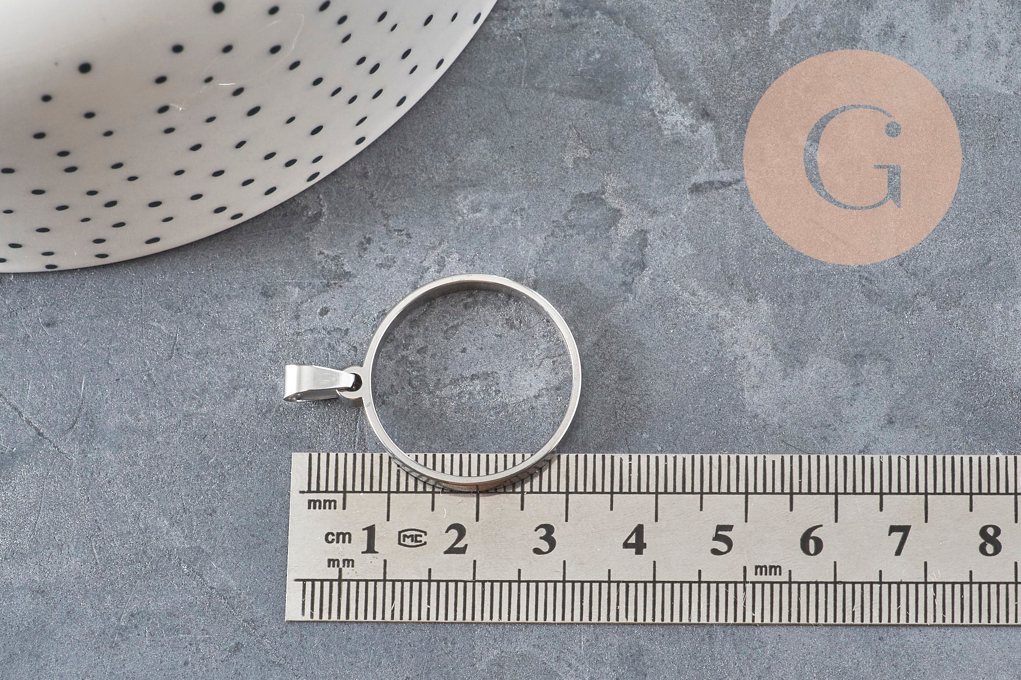 Gingerlily Pendentif rond G11187 acier platine 28mm x1