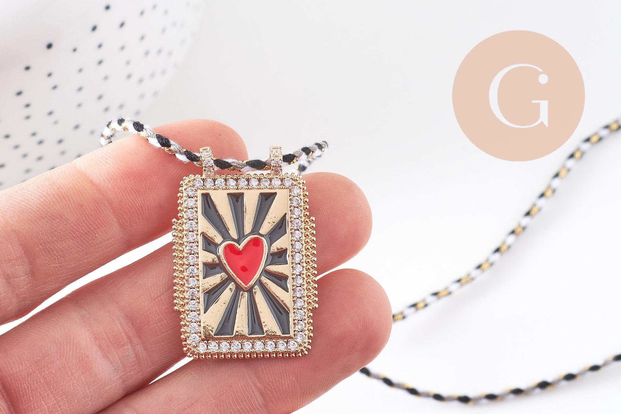 Gingerlily Collier médaille coeur rouge psychédélique 45cm