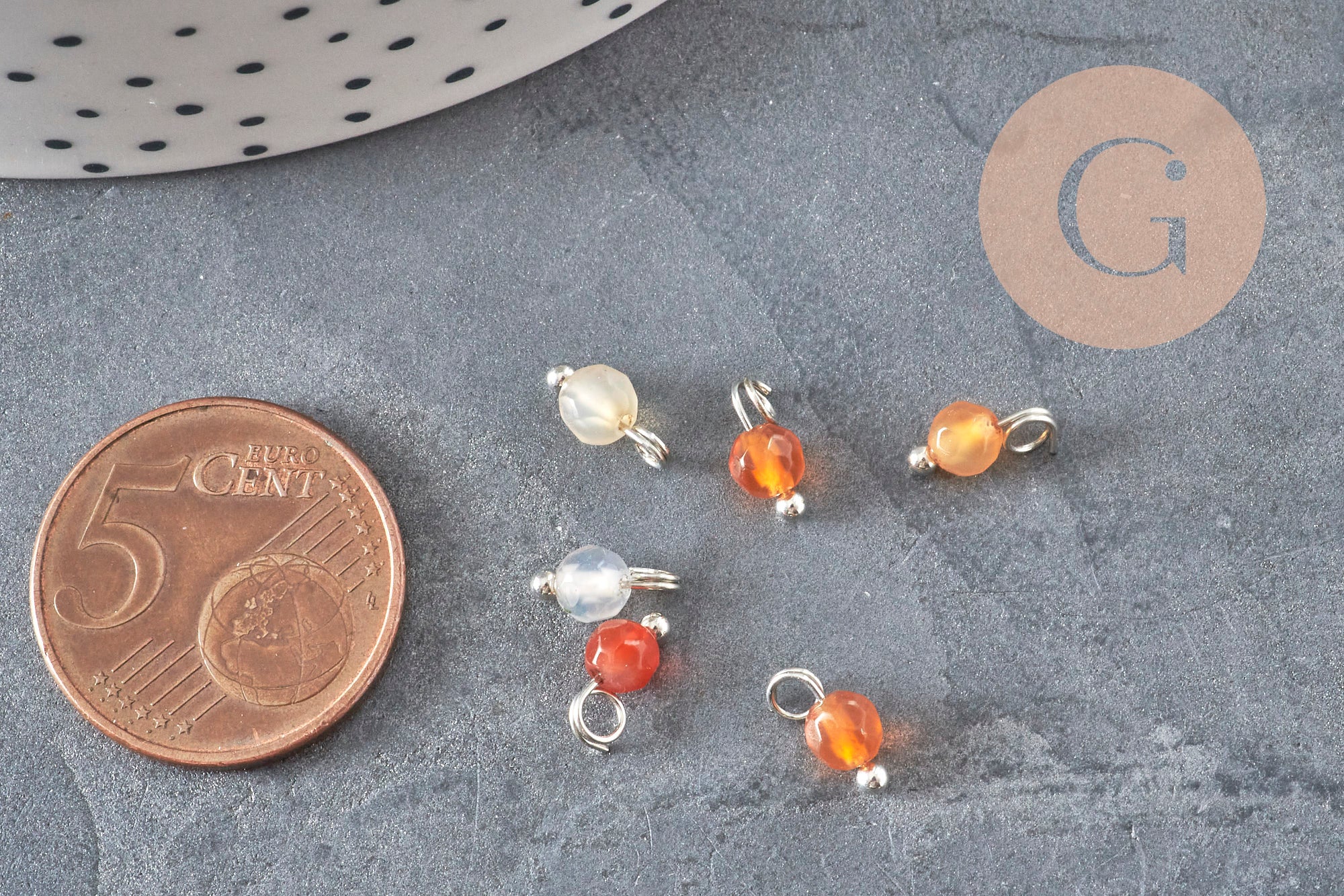 Gingerlily agate breloque ronde 8,5mm laiton platine x1