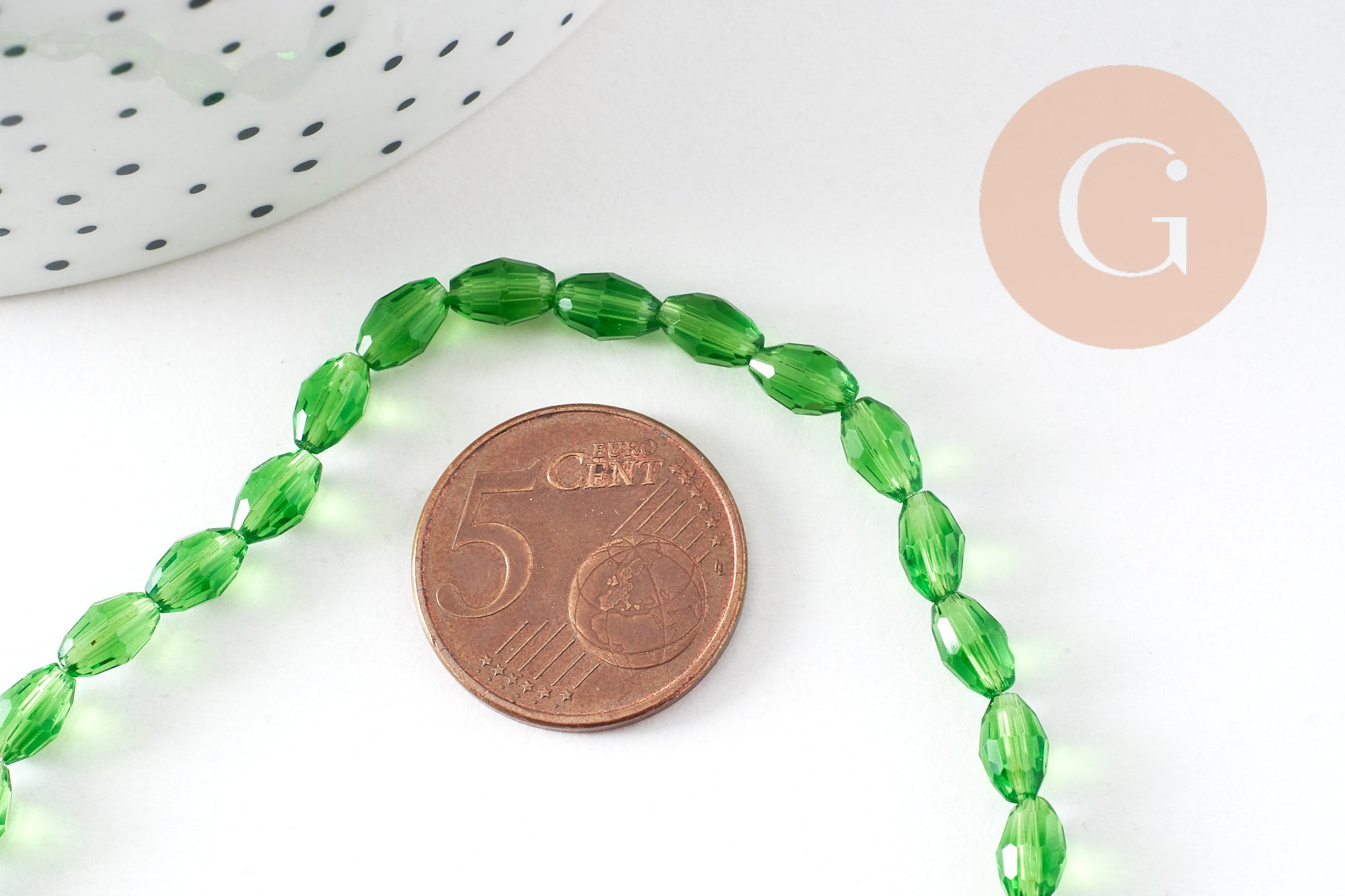 Gingerlily Perles G10600 perles verre vert clair 6x4mm fil 38cm