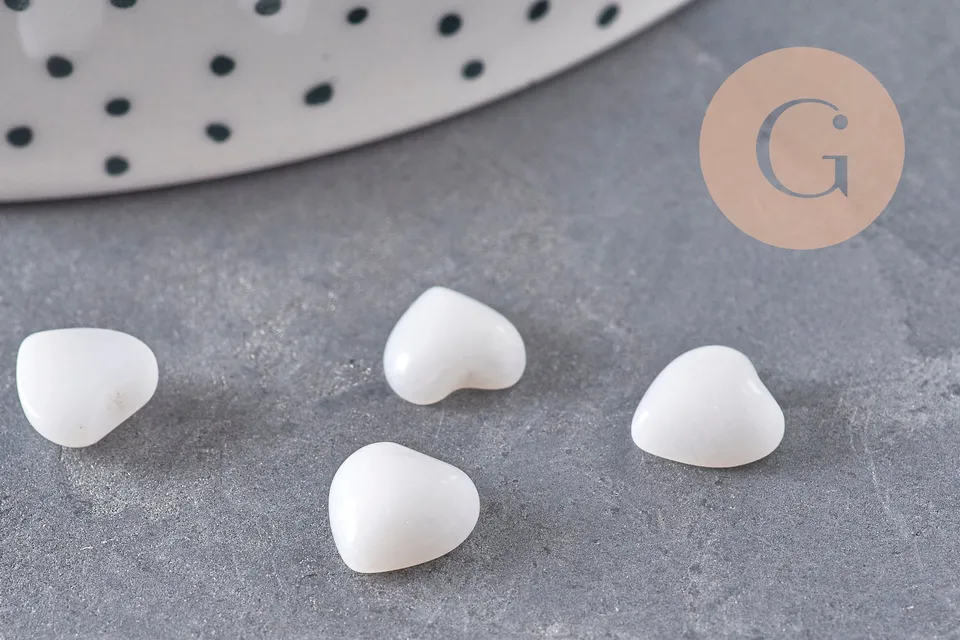 Gingerlily Cabochon cœur jade blanc naturel facetté 8mm x1