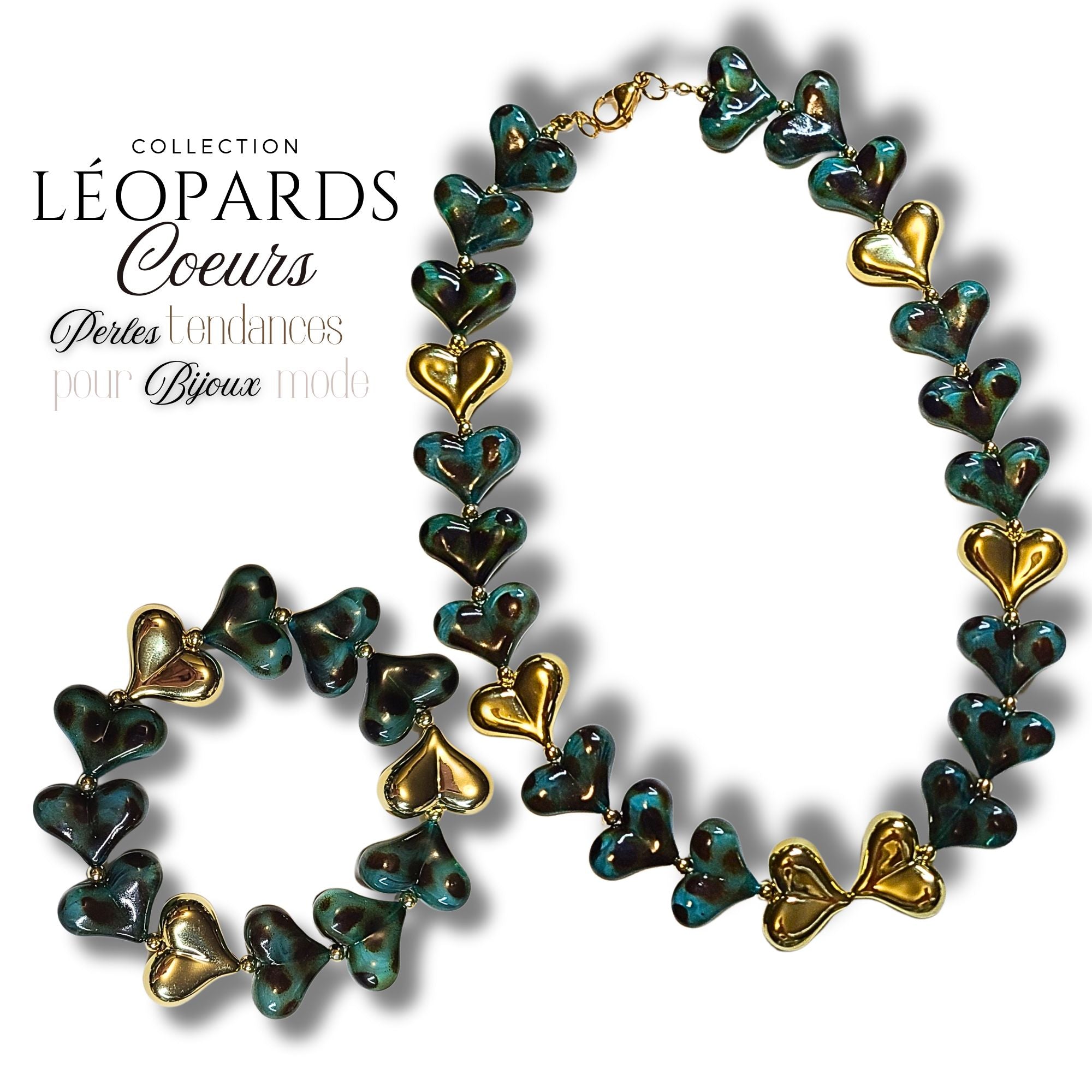 ARTSHOP HeartLine Cœur Léopard Havane perle acrylique x1 waterproof