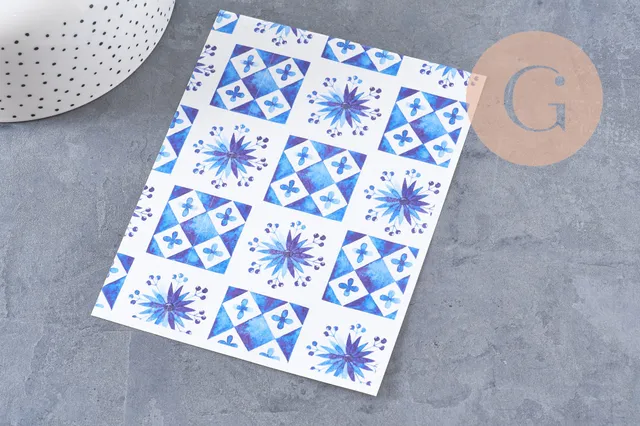 Gingerlily Pâte polymère G10779 feuille transfert carreaux bleus 14x10 cm