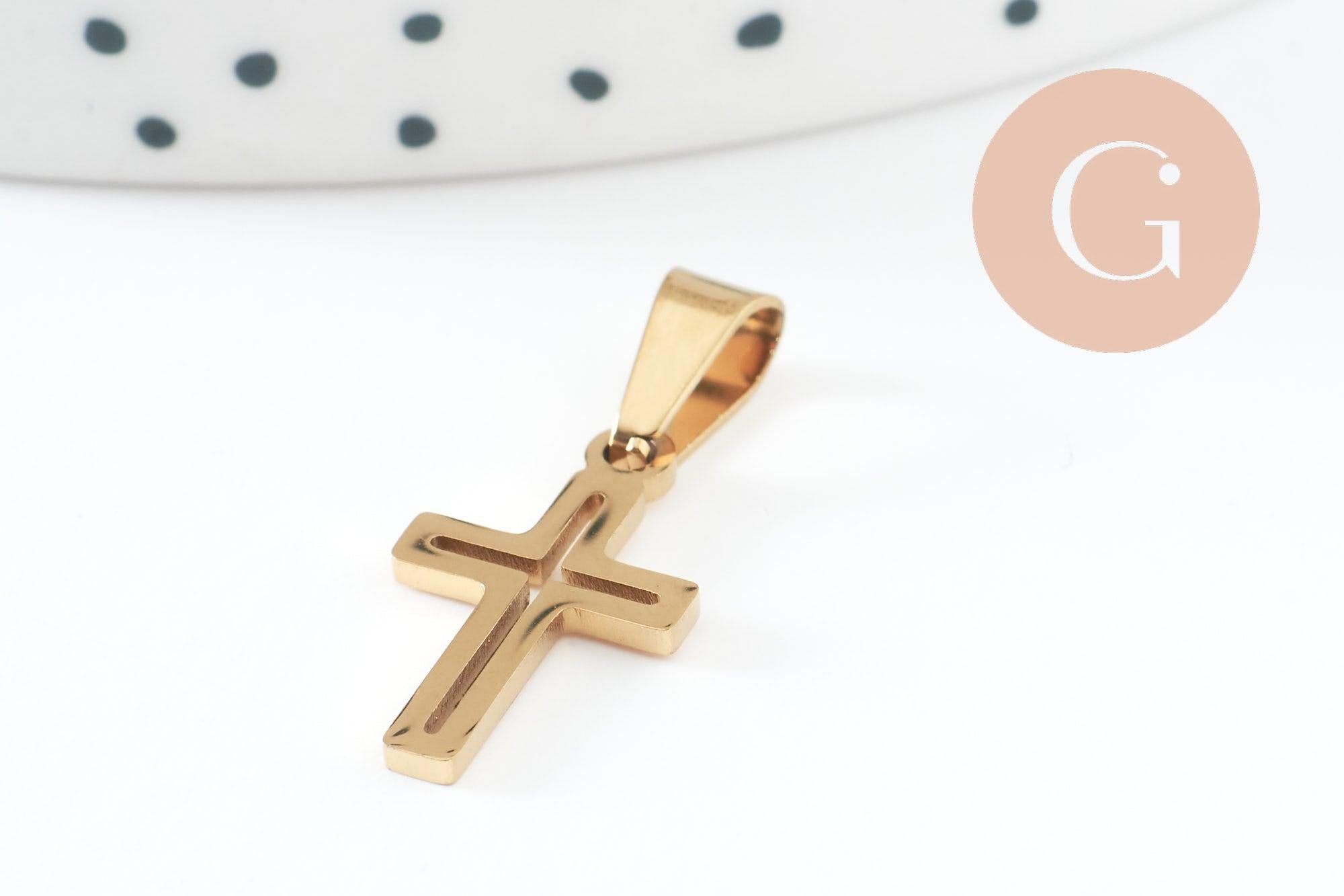 Gingerlily G9861 pendentif croix acier doré 18mm x1