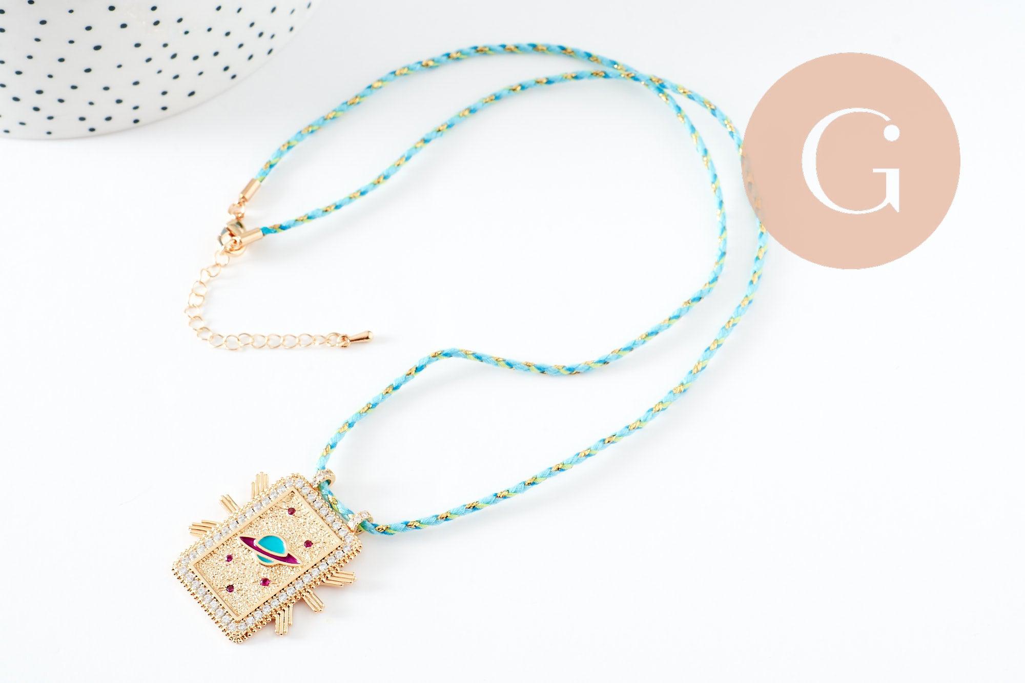 Gingerlily Collier médaille planète zircon doré cordon 45cm