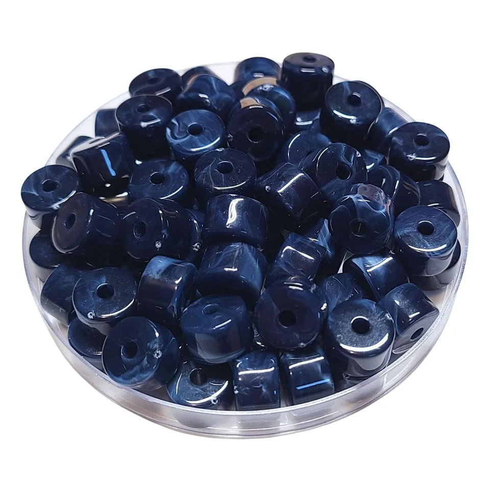 ARTSHOP N°8 cylindres 1/4 tube perles marine marbré 12 mm x6