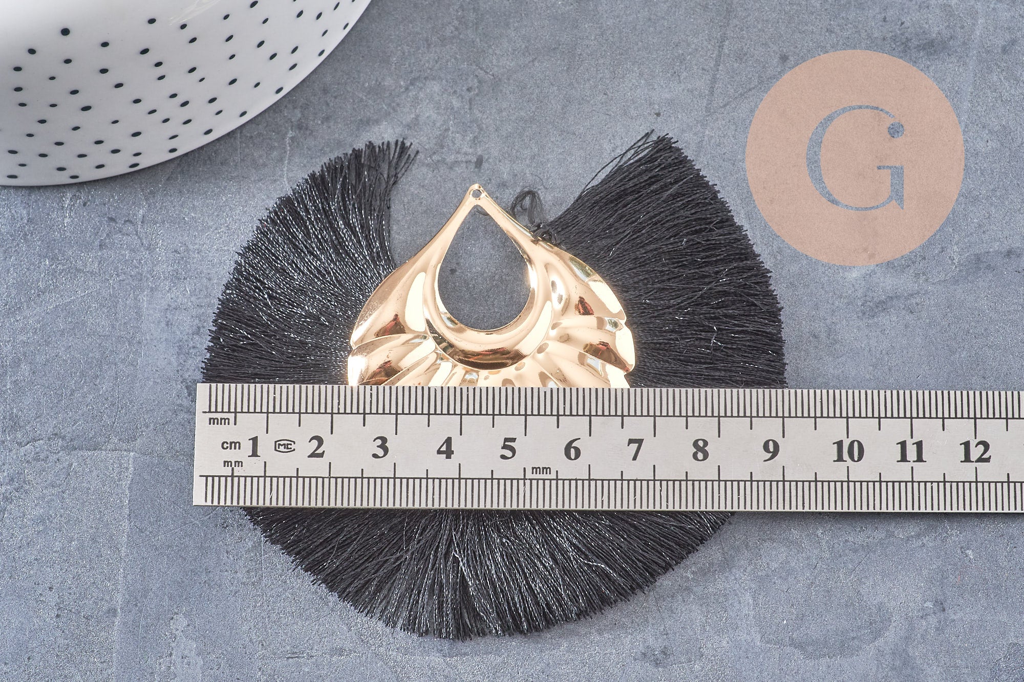 Gingerlily Perles G4533 pendentif pompon fil noir doré 92mm x2