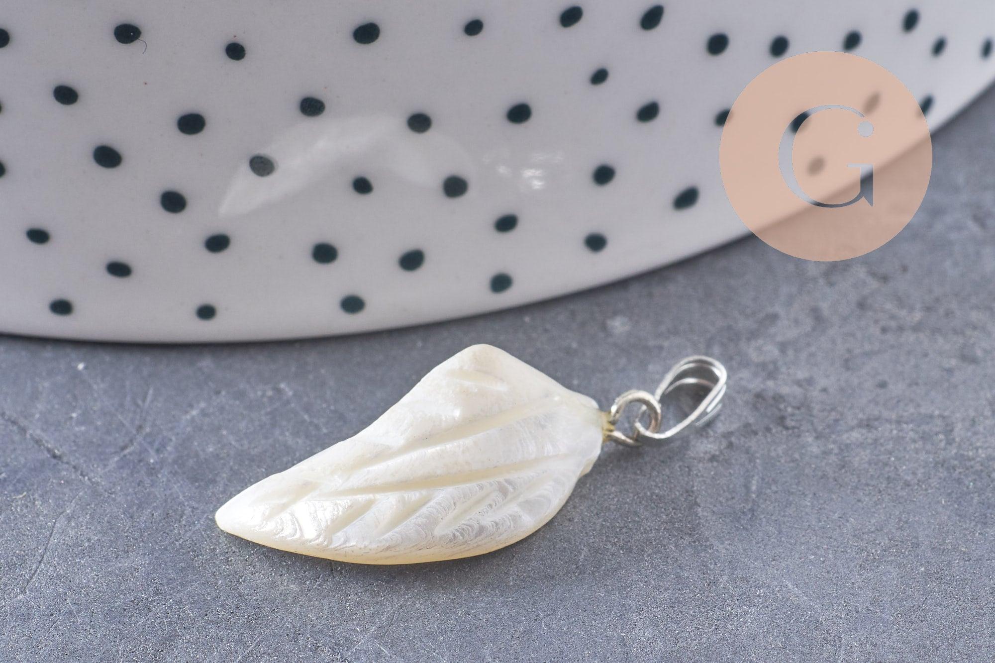 Gingerlily G10088 pendentif feuille nacre platine 28mm x1