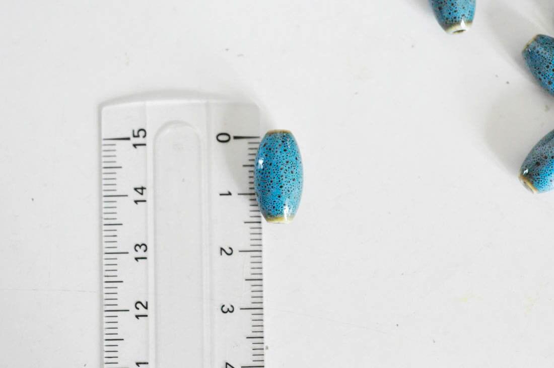 Gingerlily Perles ovales porcelaine bleue émaillée x5 16mm