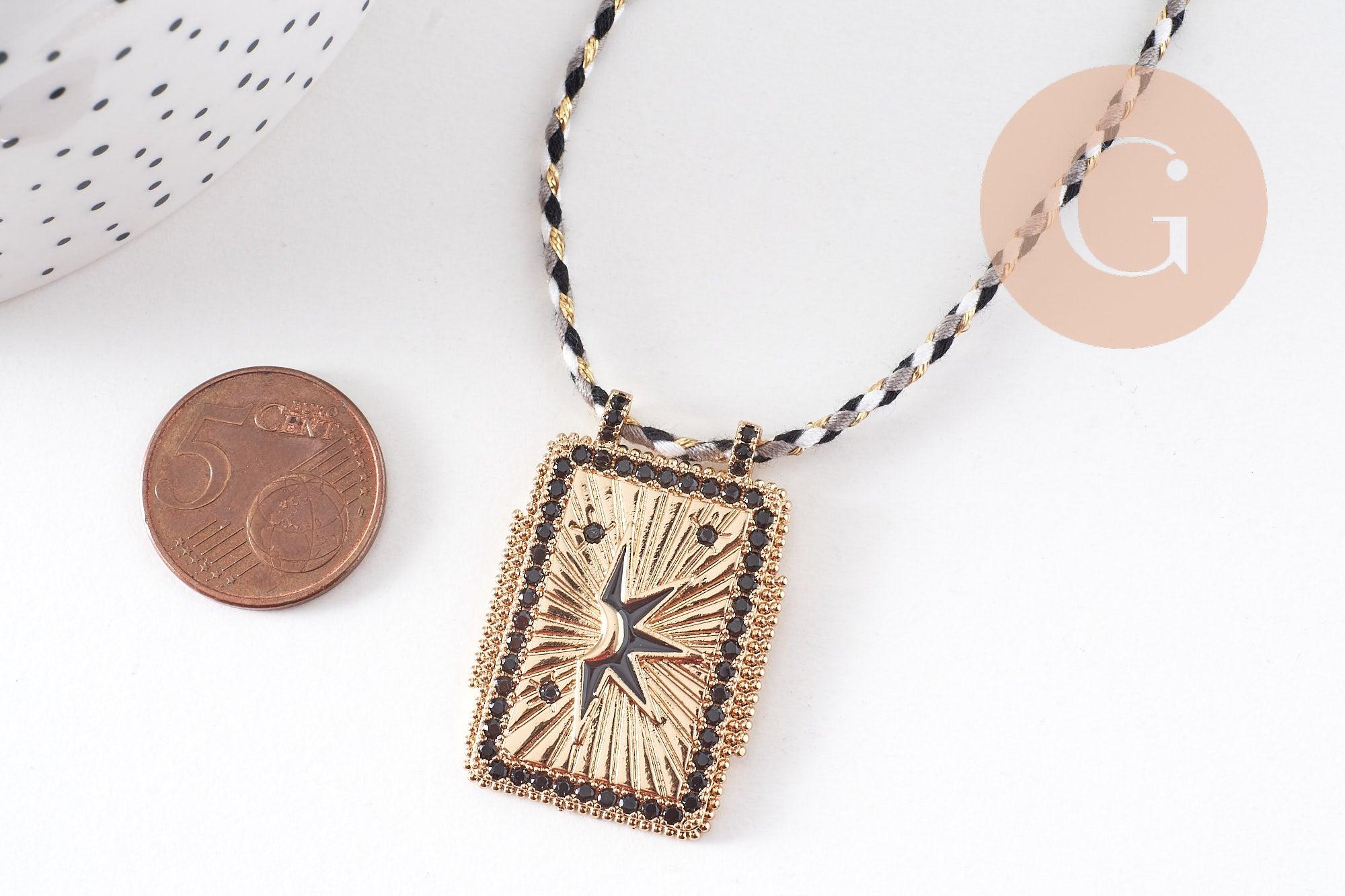 Gingerlily Collier médaille étoile G10364 cordon 45cm noir