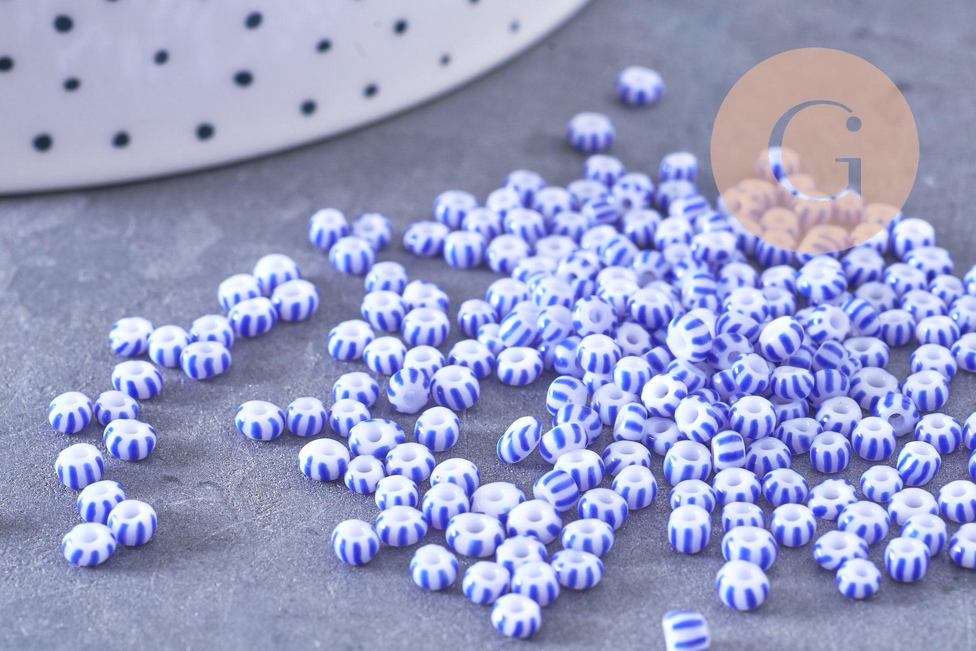 Gingerlily Grosse rocaille rayé bleu blanc 3mm 10gr