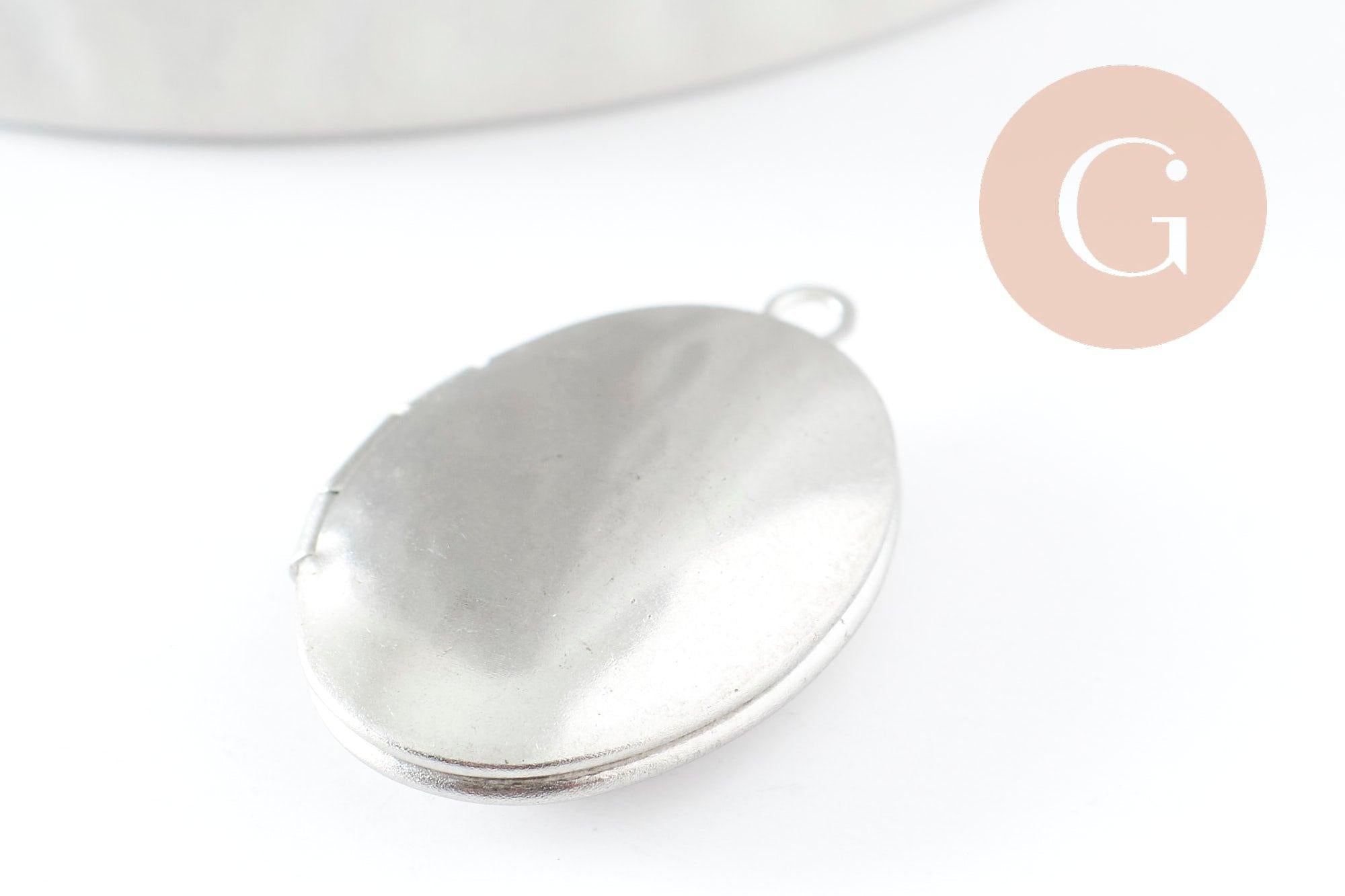 Gingerlily Pendentifs Locket ovale acier platine 24mm x1