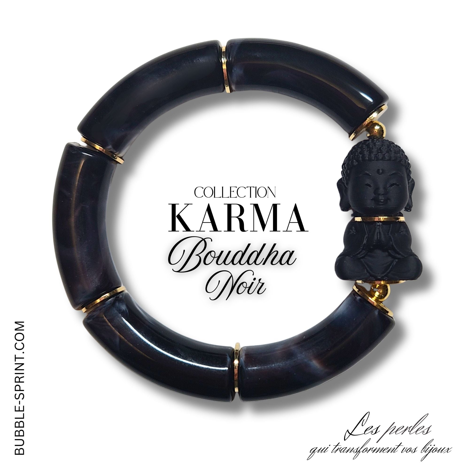 ARTSHOP Bijoux en KITS bracelet KARMA Bouddha Noir élastique