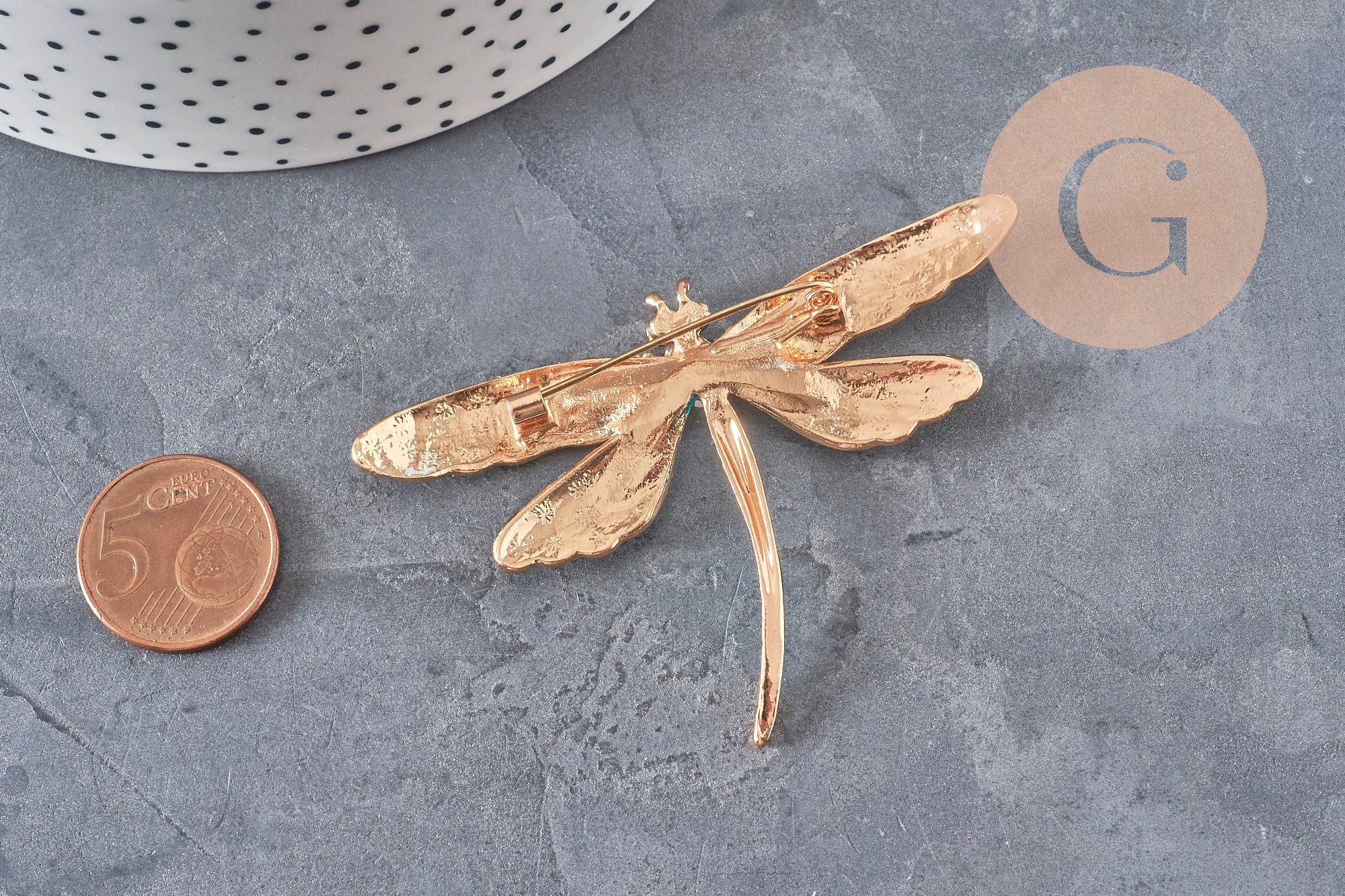 Gingerlily Broche G11291 pin's libellule doré bleu x1