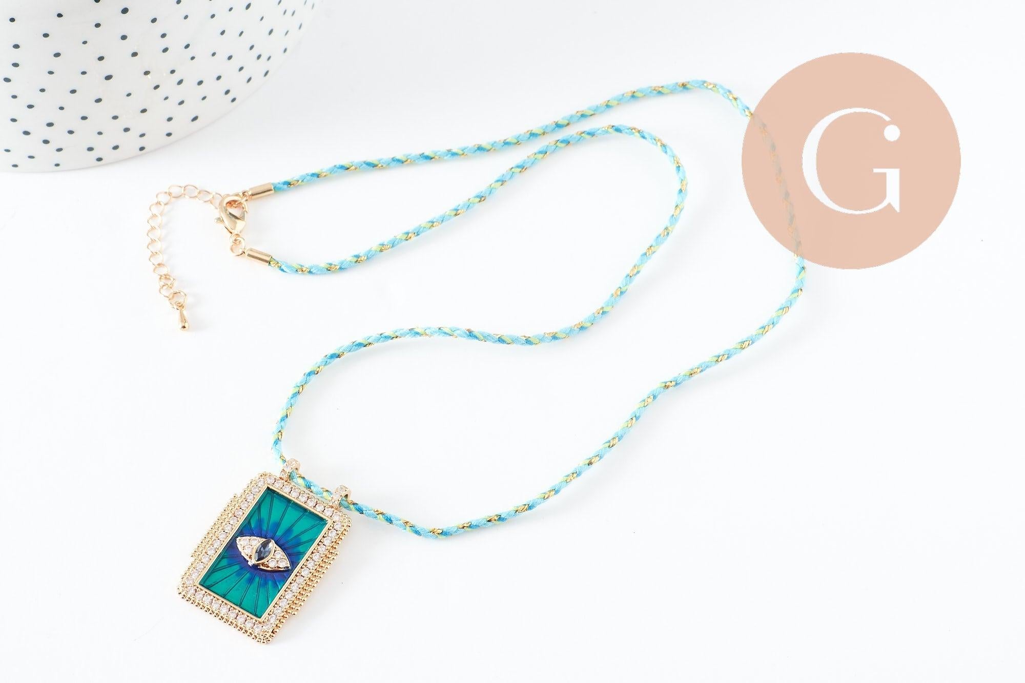 Gingerlily Collier médaille G9570 oeil bleu zircon doré 45cm