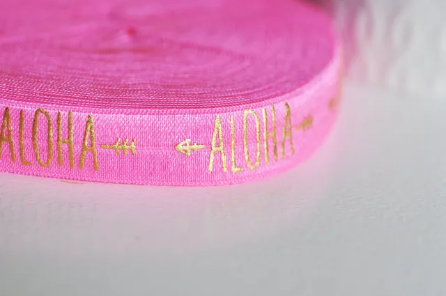 Gingerlily Cordons ruban élastique ALOHA rose or 16mm 1 mètre