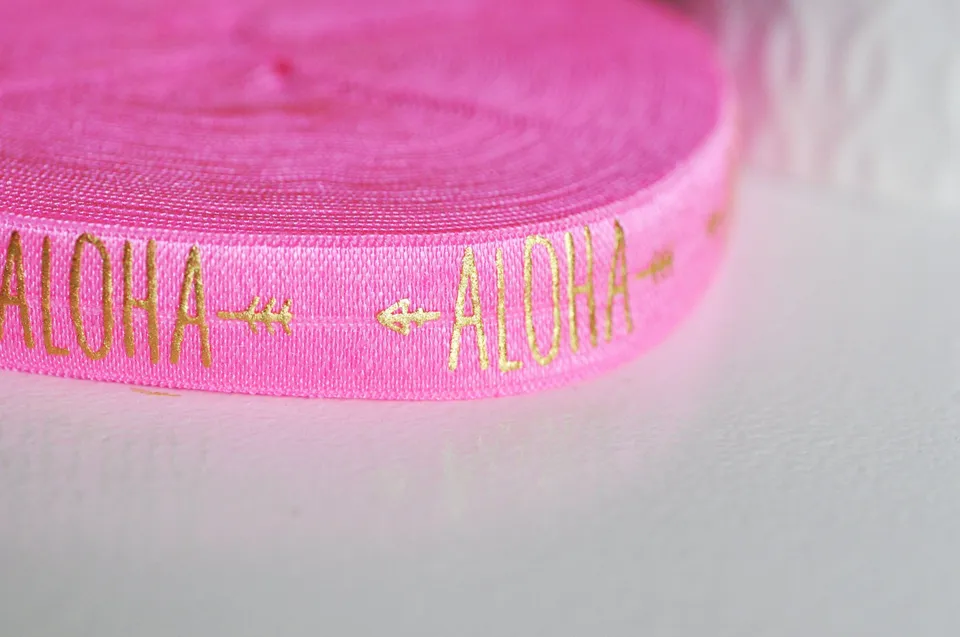 Gingerlily Cordons ruban élastique ALOHA rose or 16mm 1 mètre