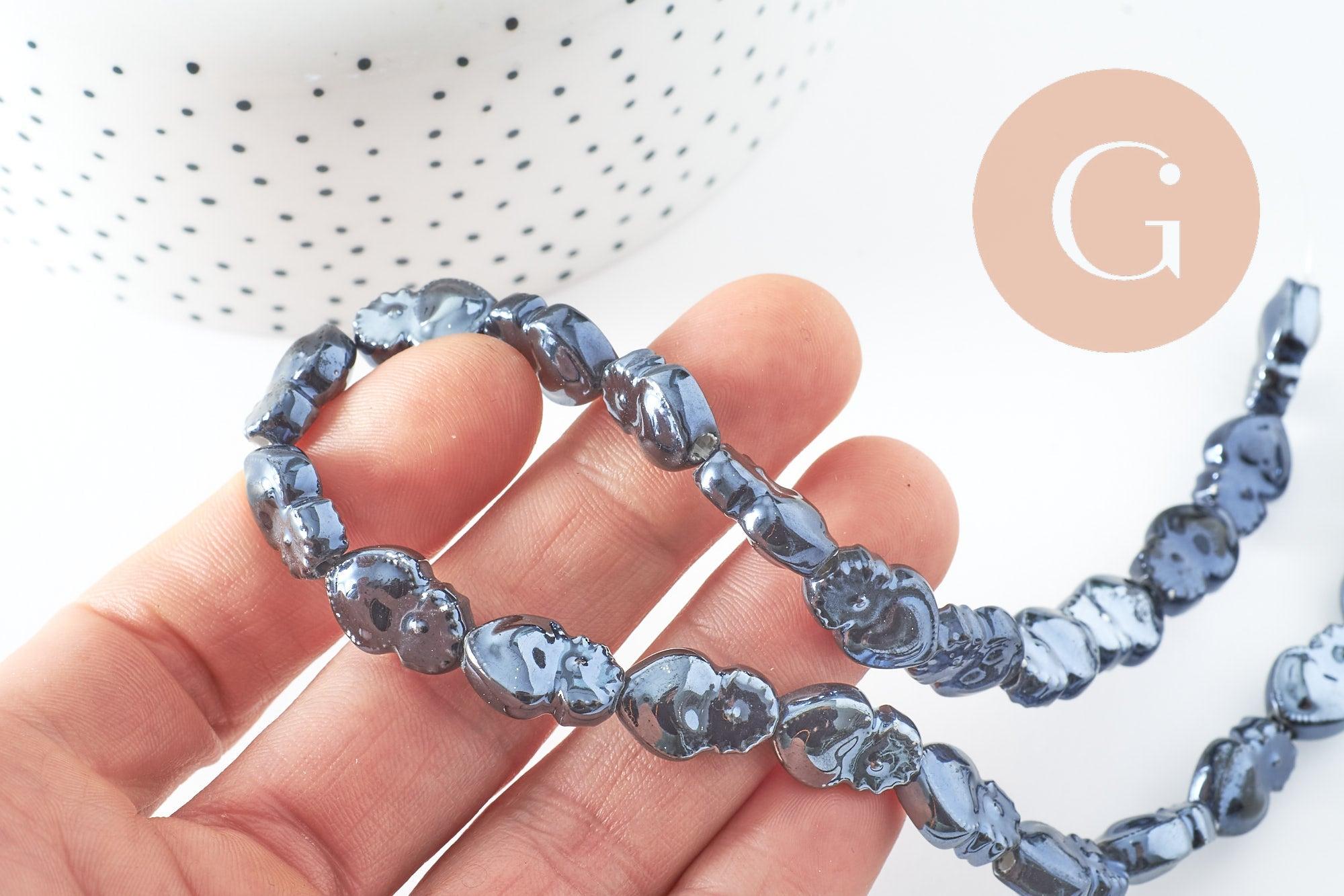 Gingerlily Perles Cœur Porcelaine Bleu Foncé Irisé 16mm x24