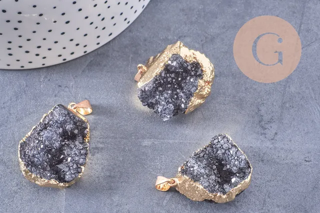 Gingerlily Pendentifs G2567 pendentif agate noire druzy 30mm