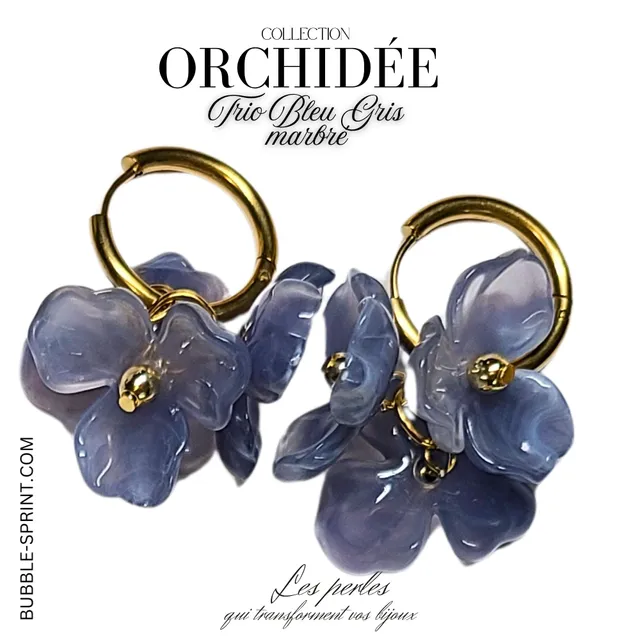 ARTSHOP Trio d'Orchidées créoles Bleu gris montées 28mm