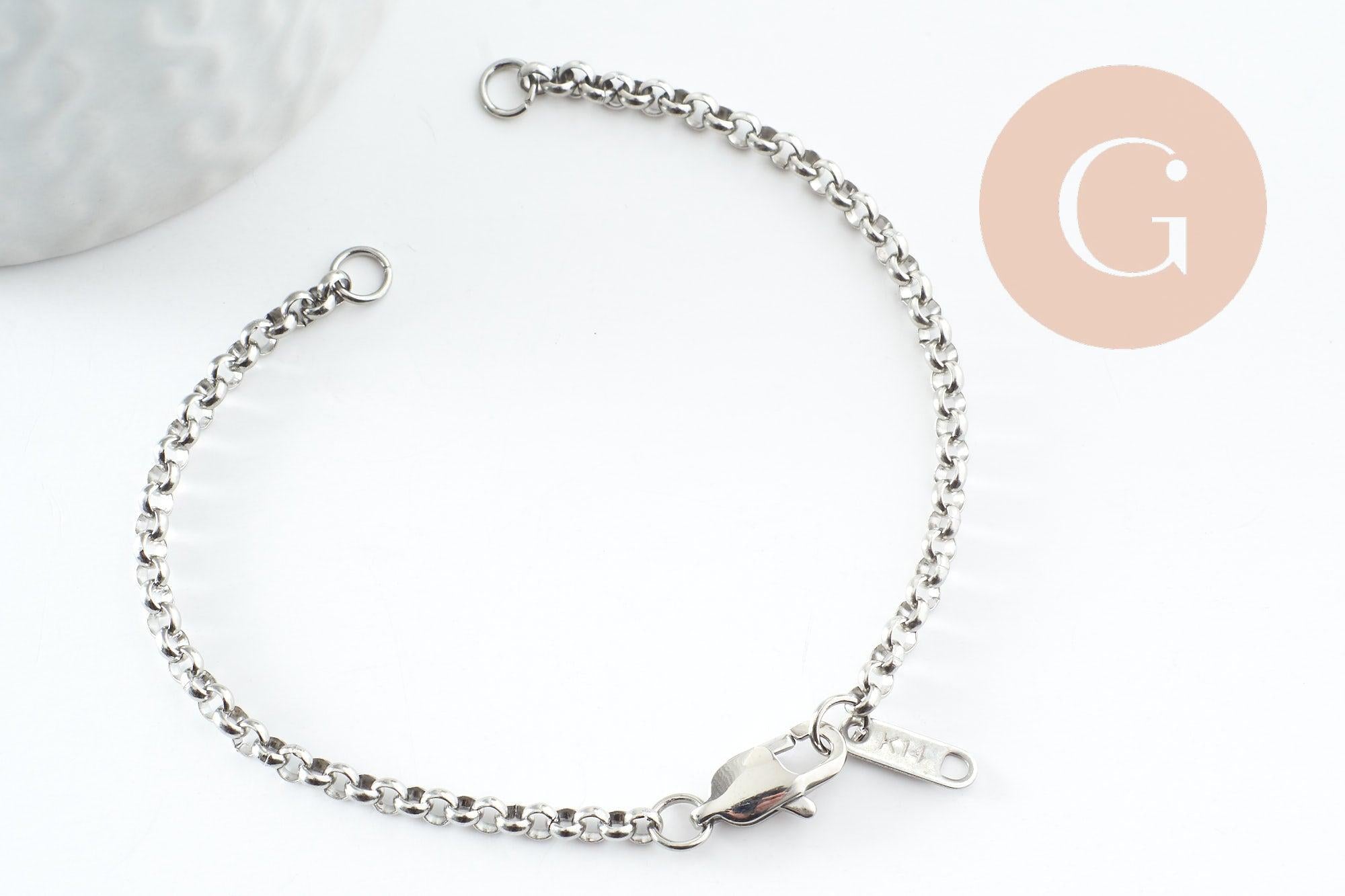 Gingerlily Apprêts Base Bracelet Chaîne Rolo Acier Platine 3mm x1