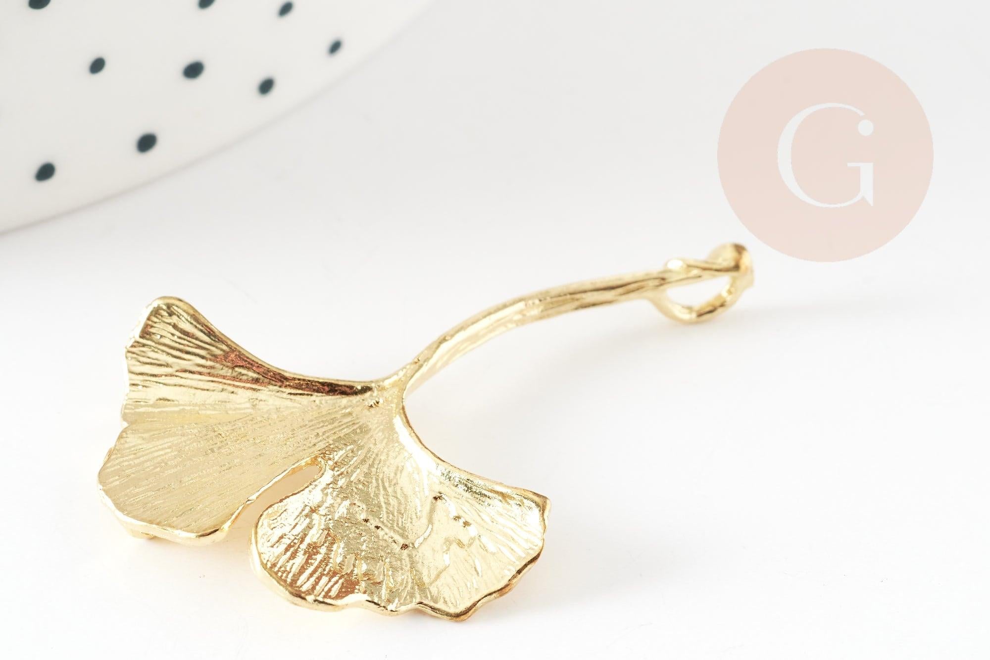 Gingerlily Pendentifs G9266 pendentif feuille ginkgo laiton brut 43mm