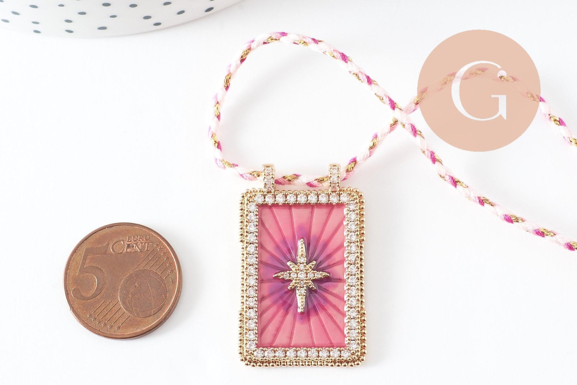 Gingerlily Collier médaille G9567 étoile rose violet cordon 45cm