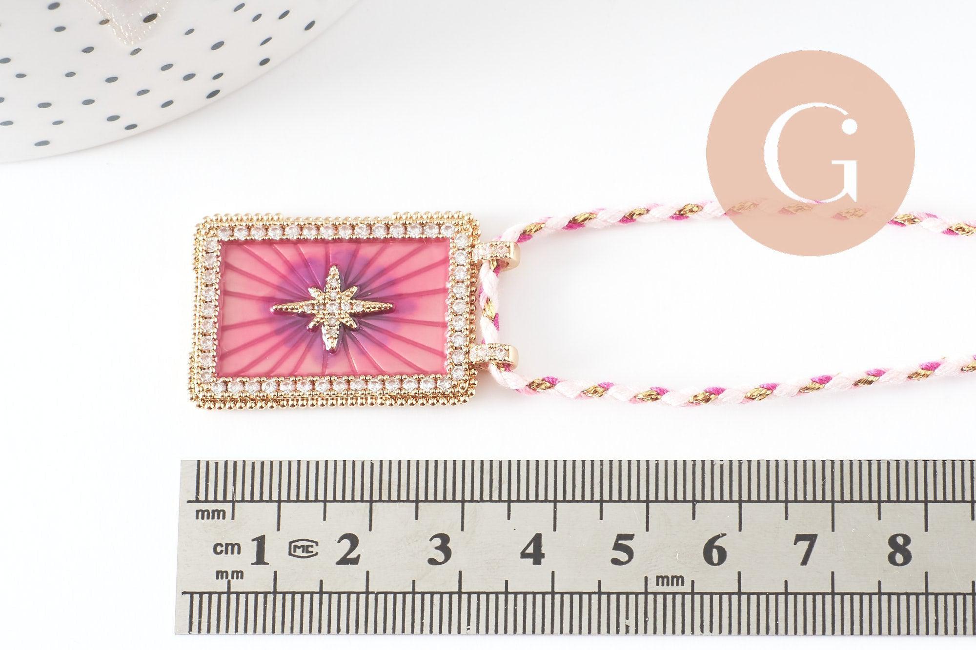 Gingerlily Collier médaille G9567 étoile rose violet cordon 45cm