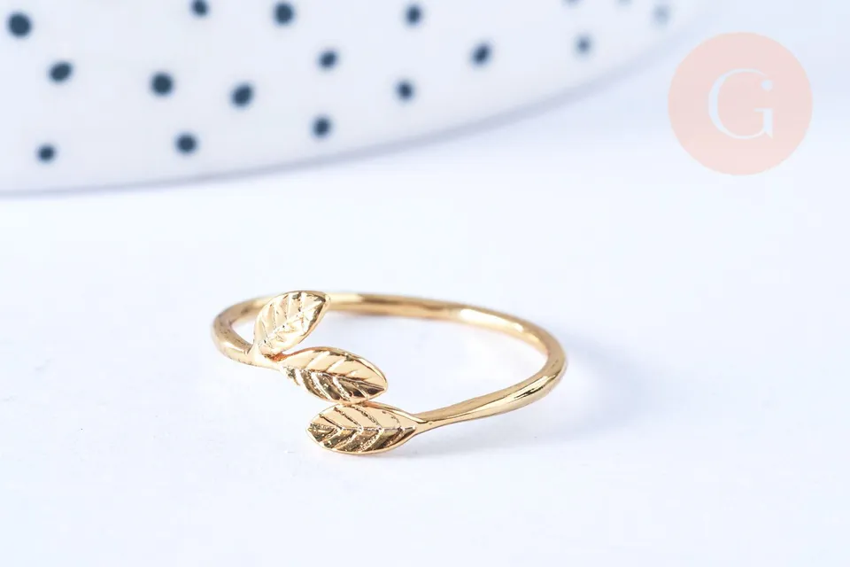 Gingerlily bague réglable feuilles laiton doré 19mm