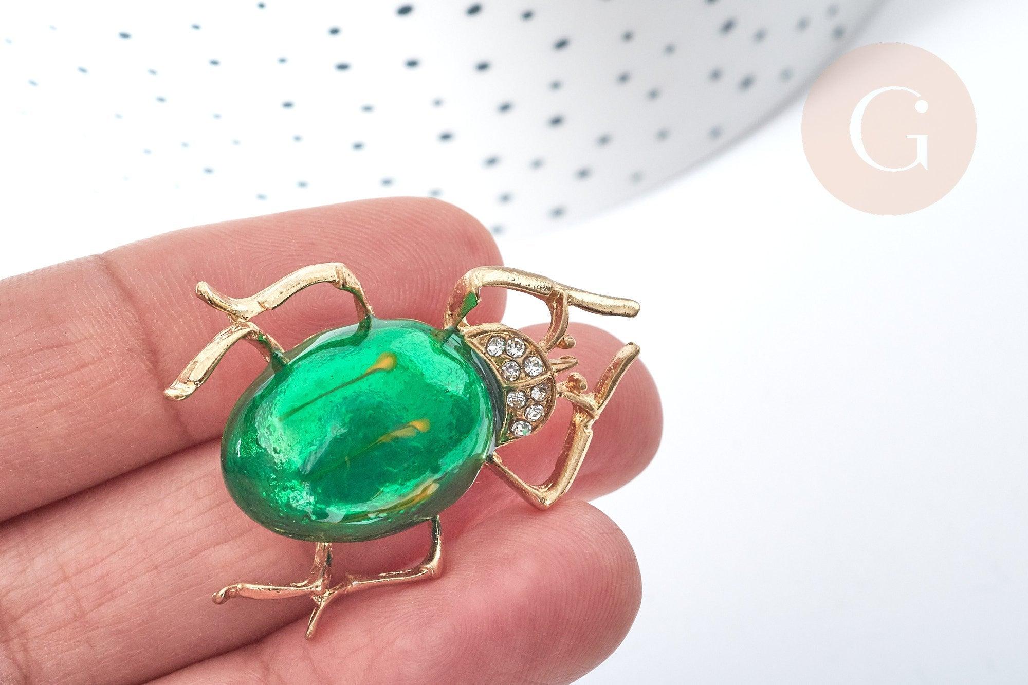 Gingerlily Broches scarabée G8066 broche émail vert 39mm