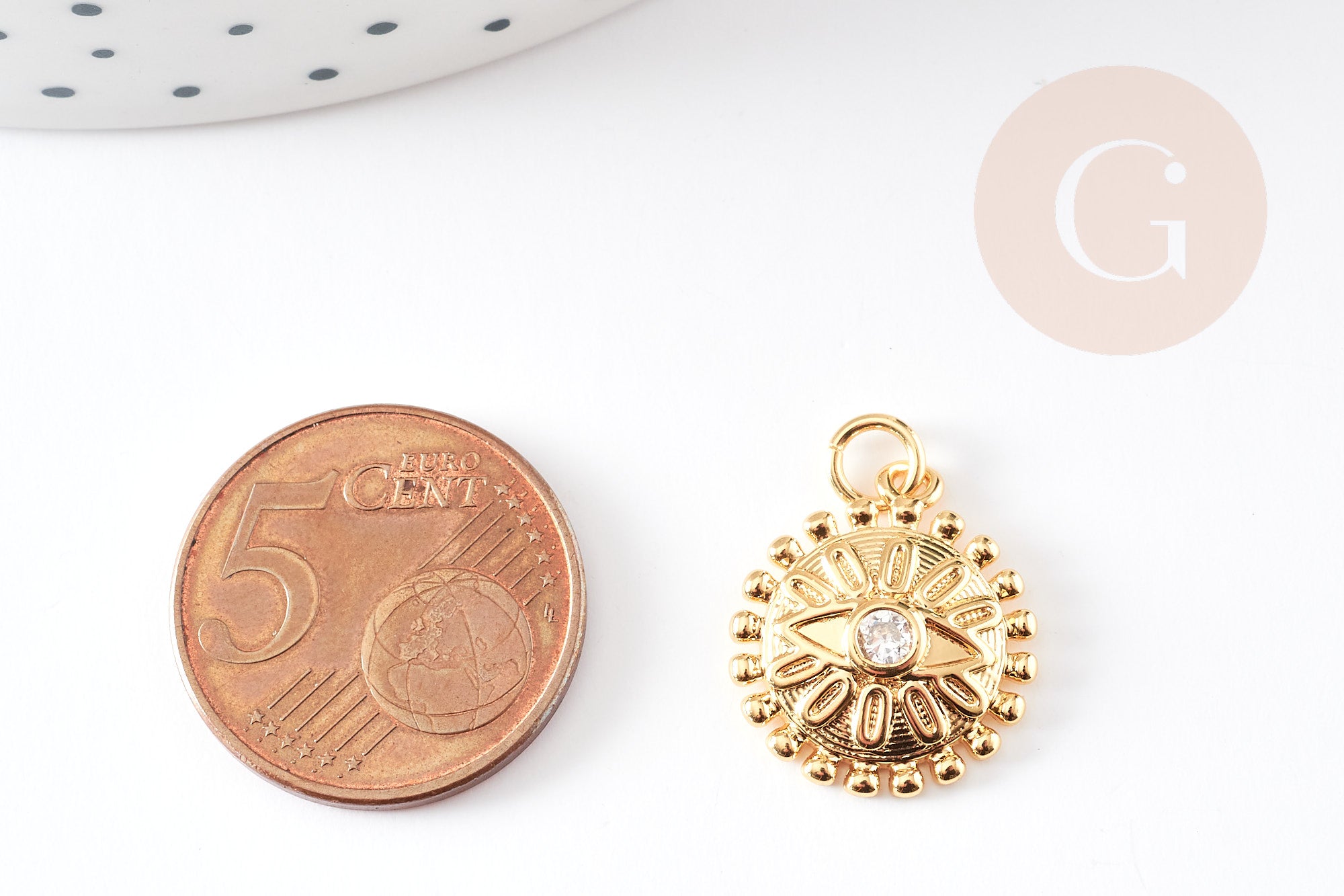 Gingerlily Pendentifs médaille oeil G5328 doré 18mm