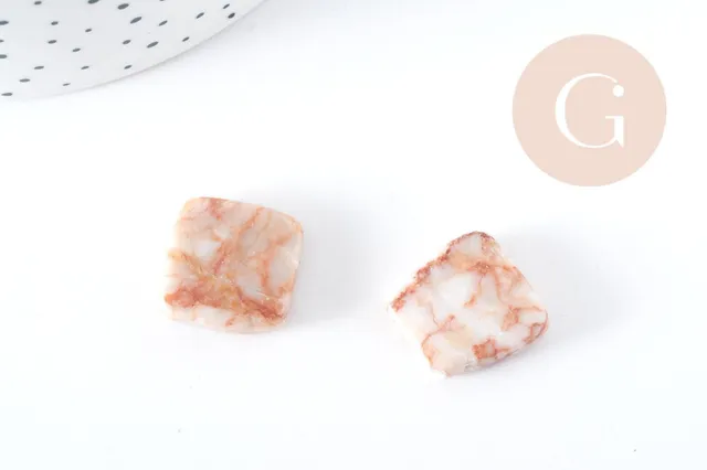 Gingerlily perles losange jaspe blanc rouge 17mm fil 38cm